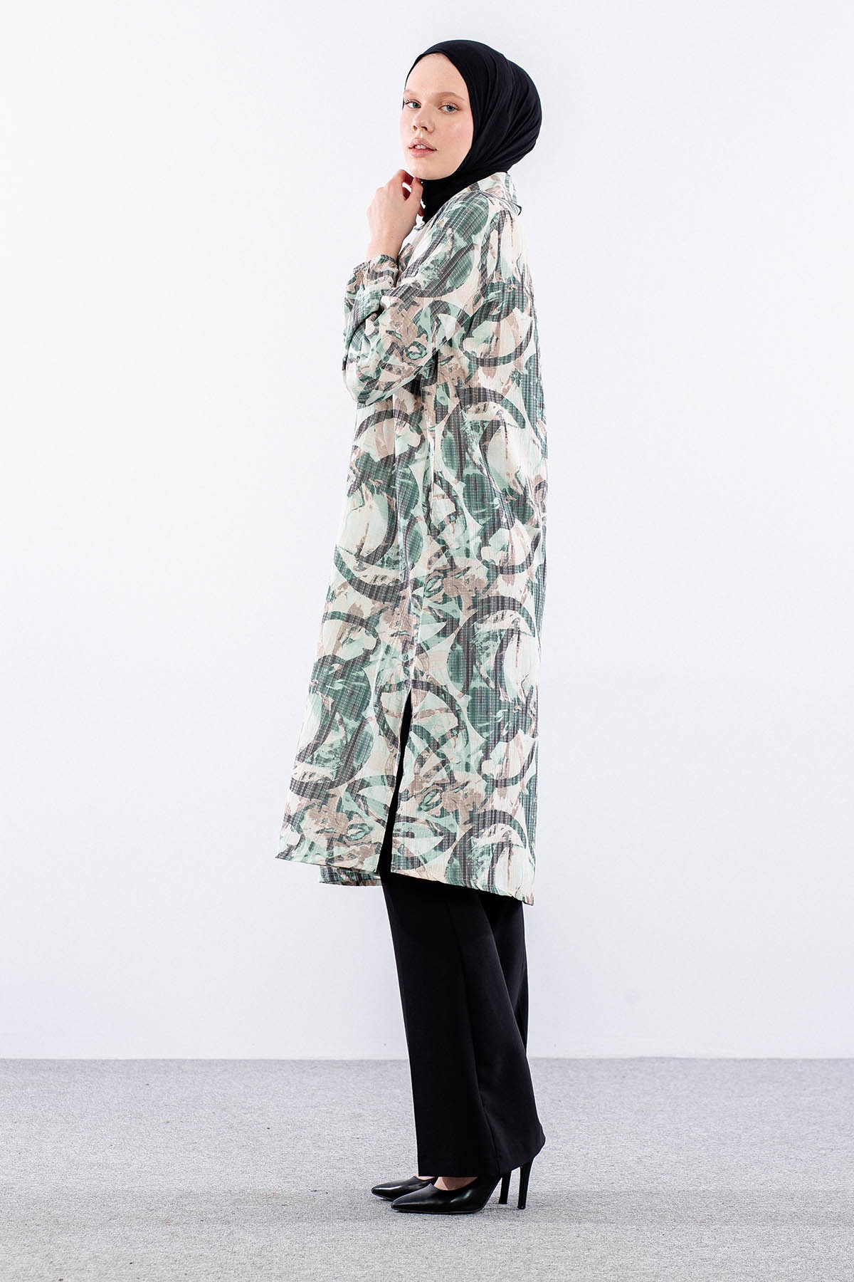 5007 Tunik 42-50 Desenlı Araboy - Yesil - 3