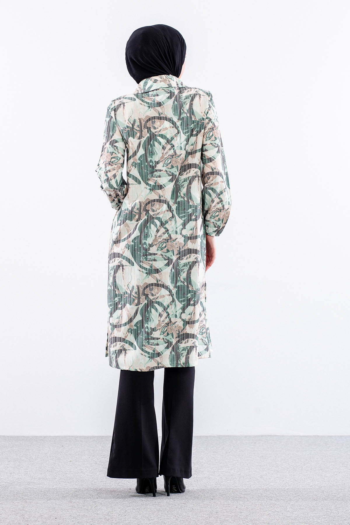 5007 Tunik 42-50 Desenlı Araboy - Yesil - 5