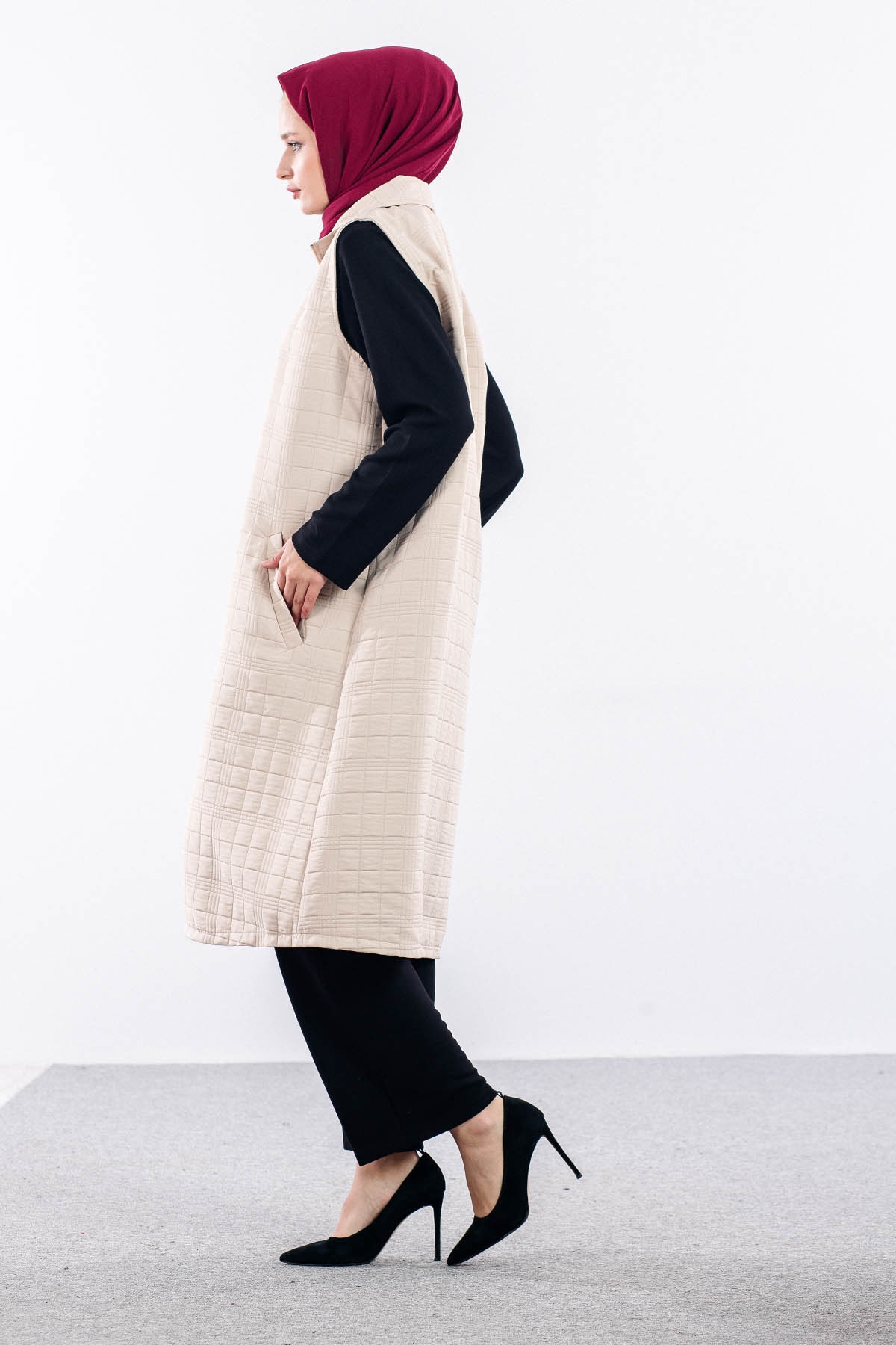 5016 Kapitone Yelek 42-48 - Bej - 2