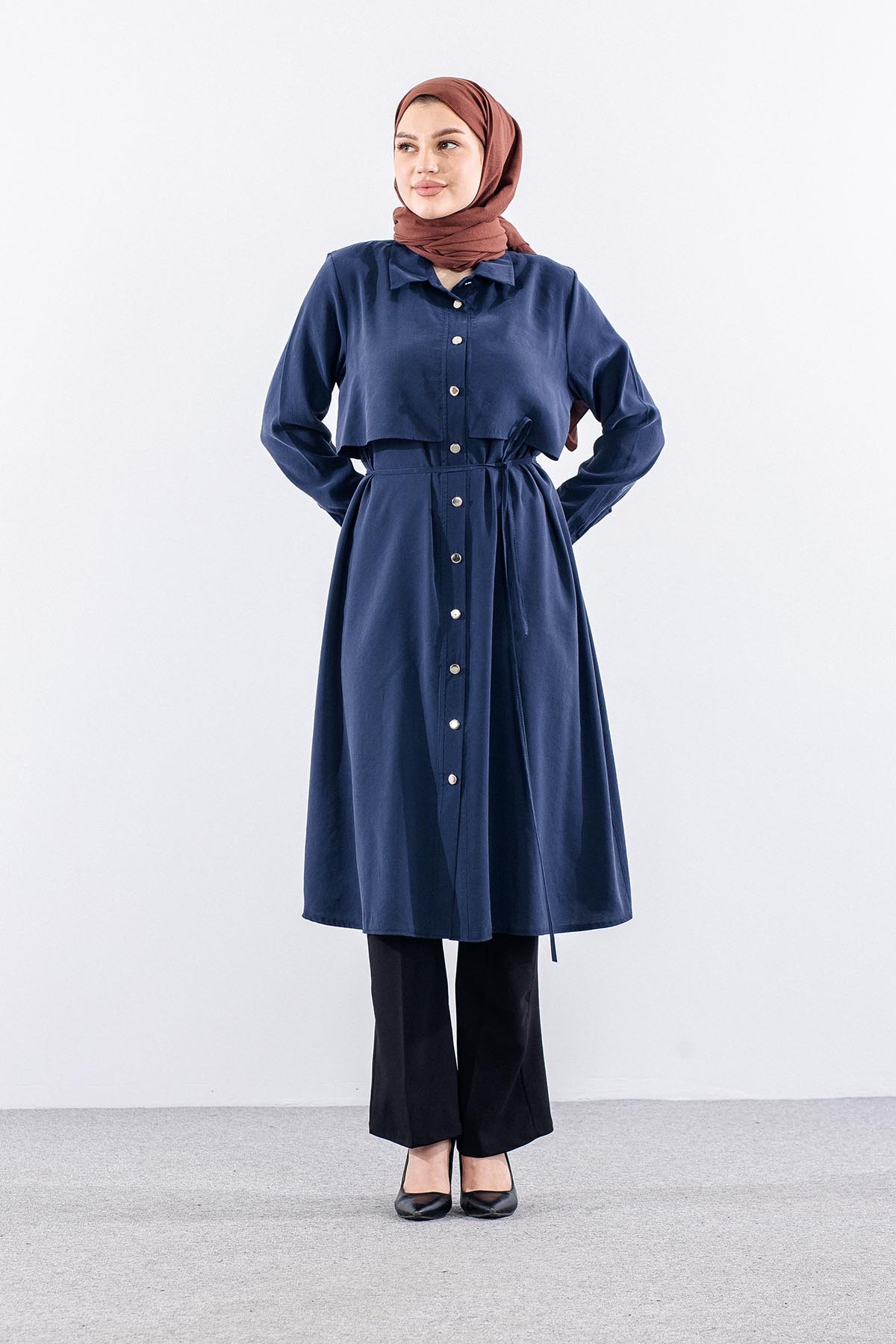 5040 Tunik 44-52 Aller Detay - Lacivert - 1