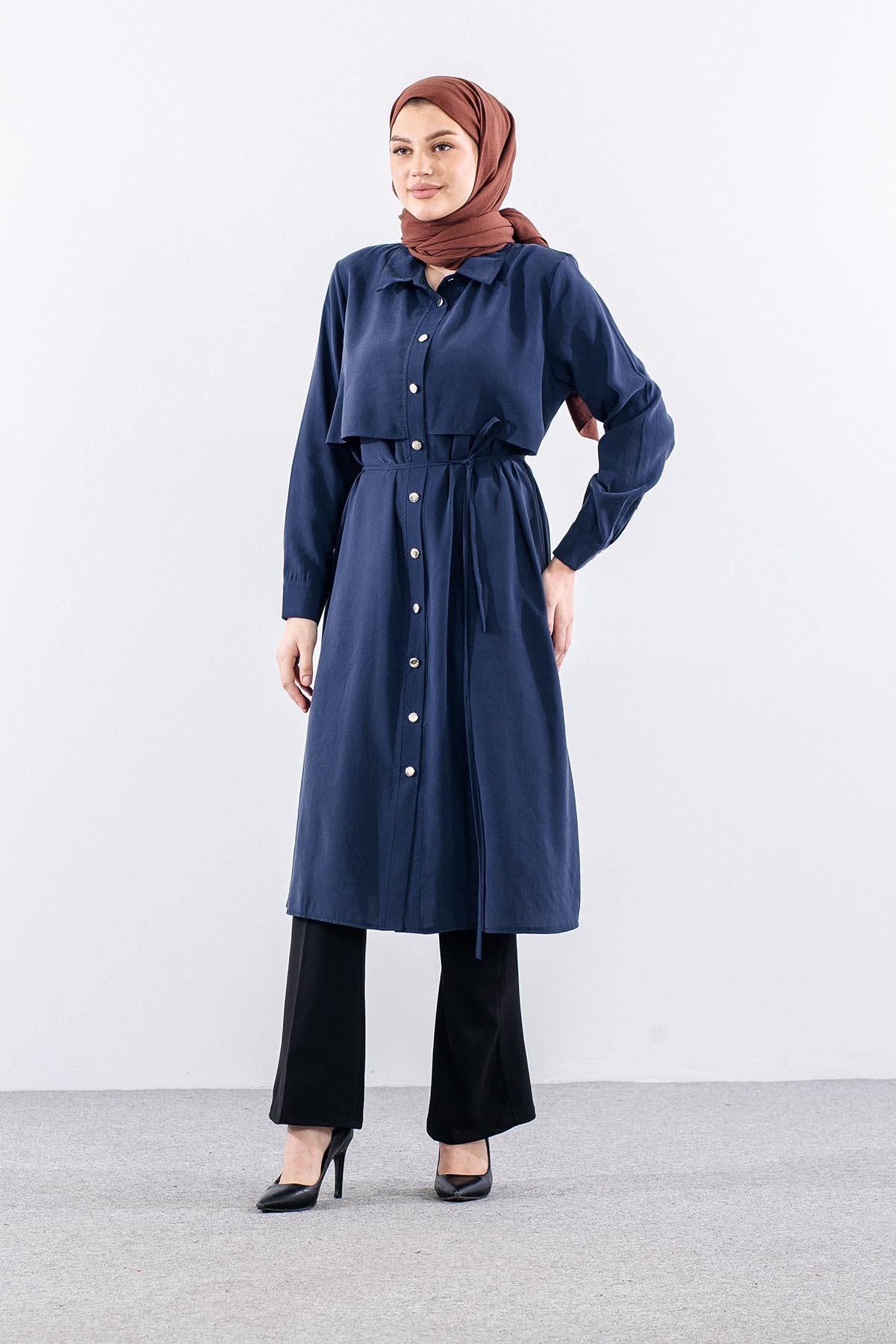 5040 Tunik 44-52 Aller Detay - Lacivert - 3