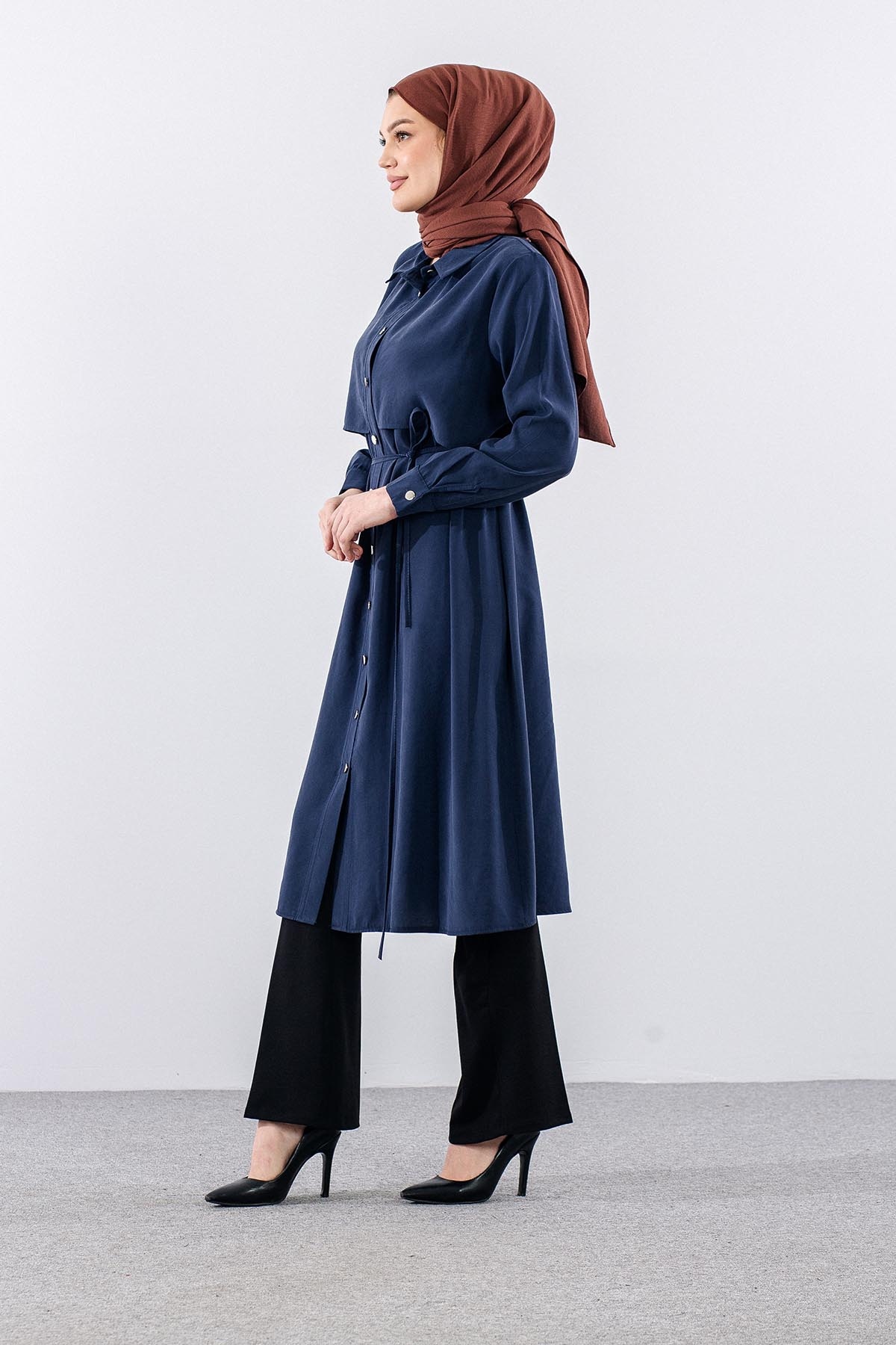 5040 Tunik 44-52 Aller Detay - Lacivert - 4