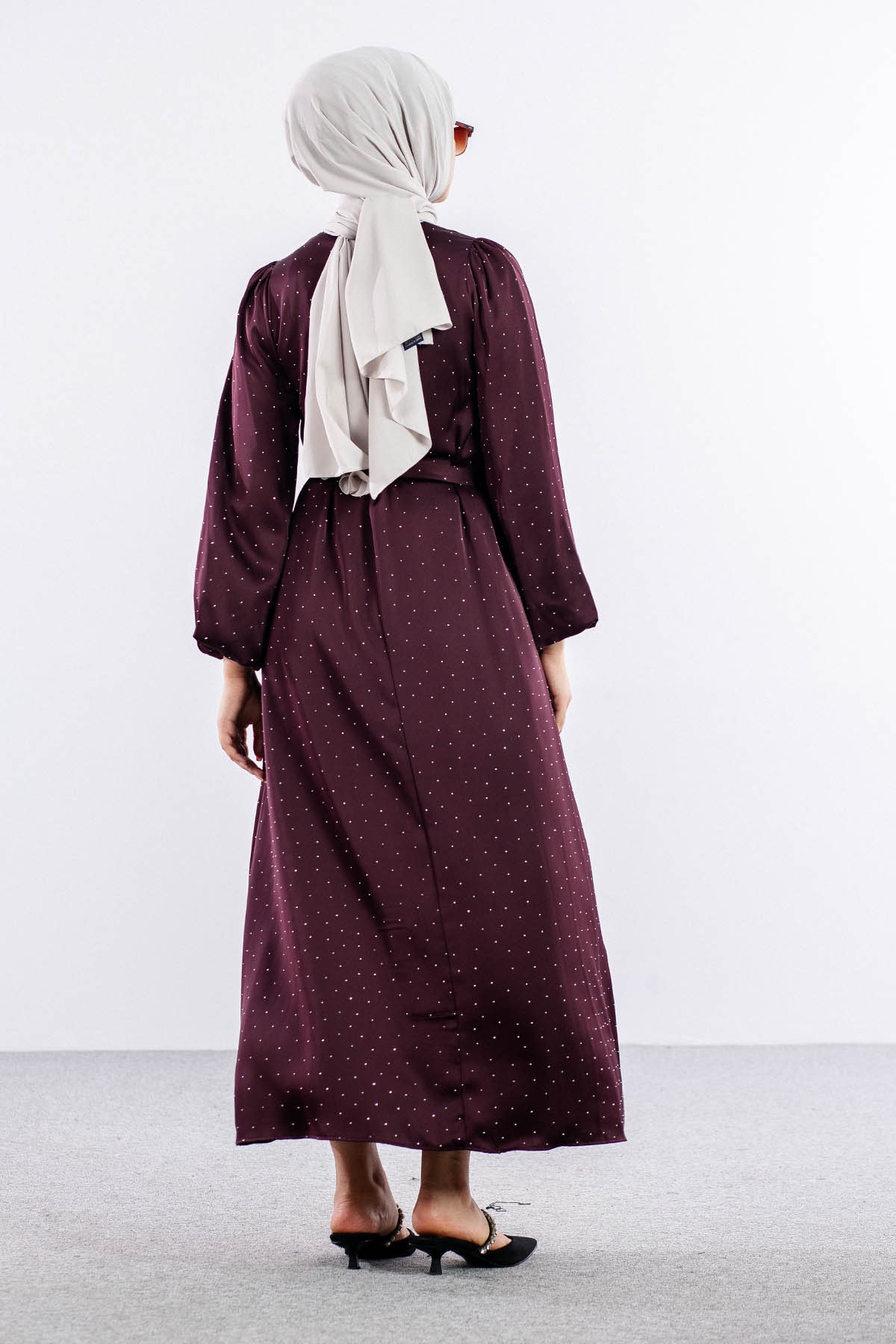 5099 Taşli Elbise 1-2 - Bordo - 5