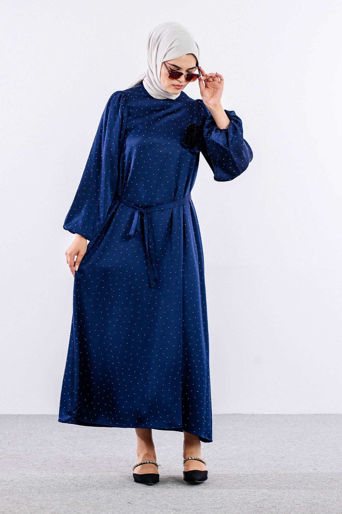 5099 Taşli Elbise 1-2 - Lacivert - 1