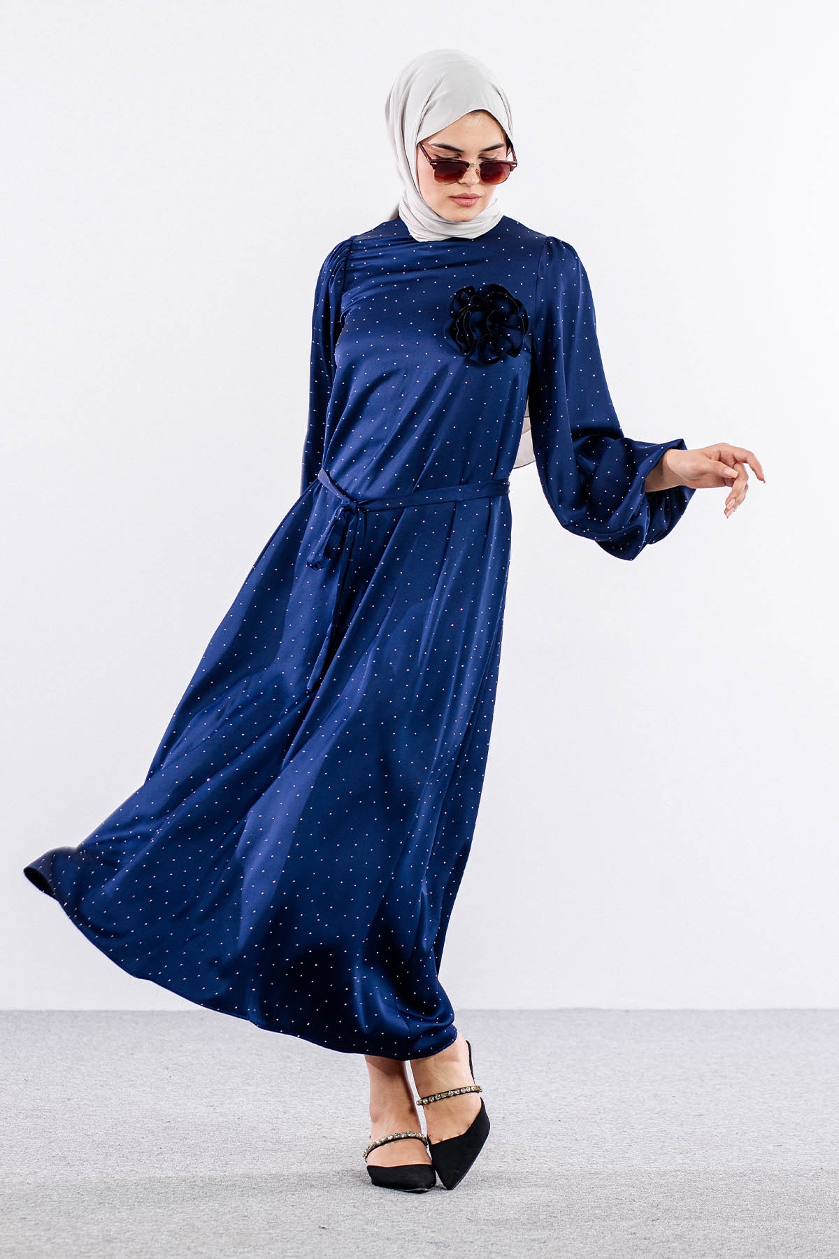 5099 Taşli Elbise 1-2 - Lacivert - 2