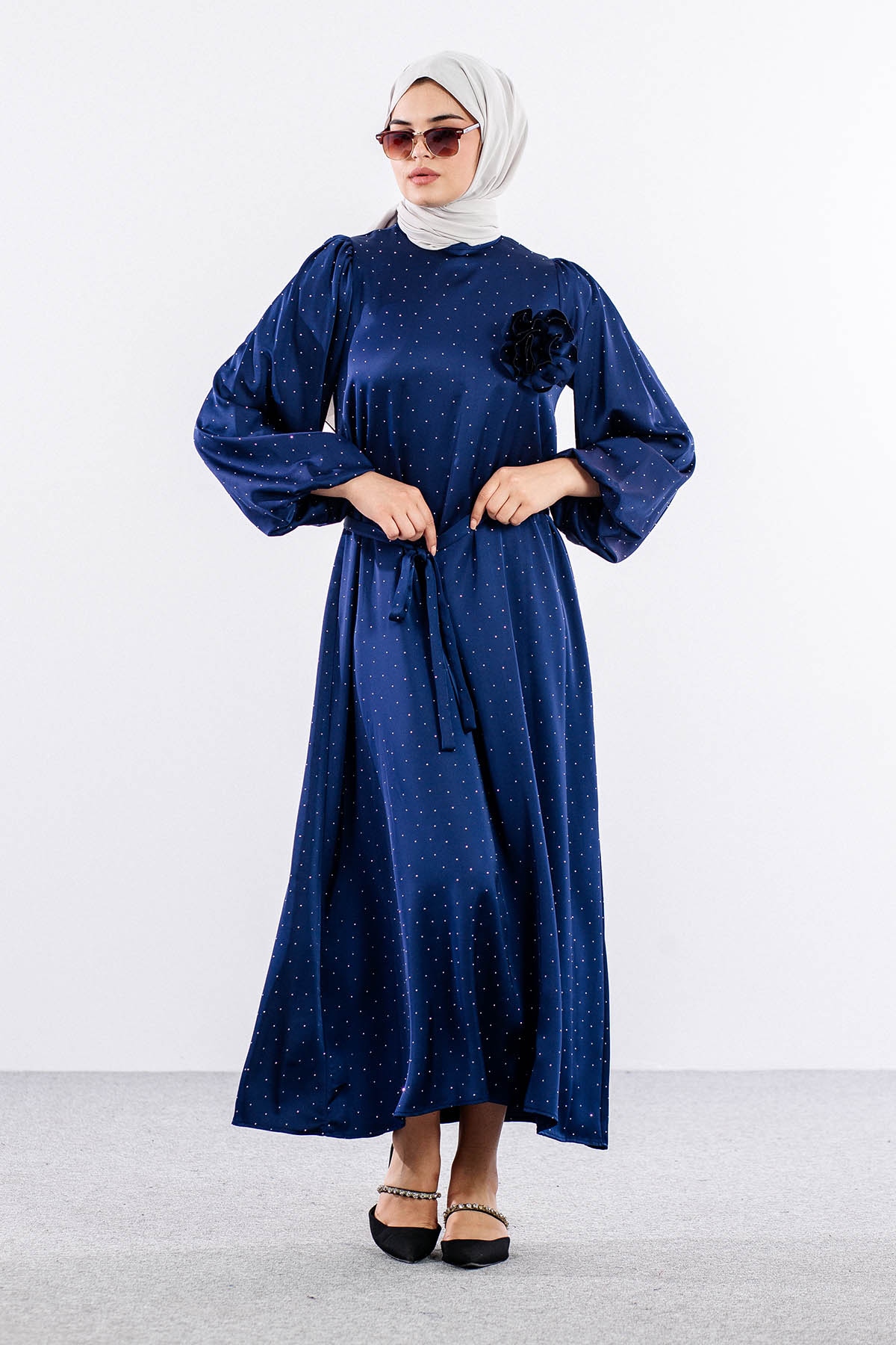 5099 Taşli Elbise 1-2 - Lacivert - 3