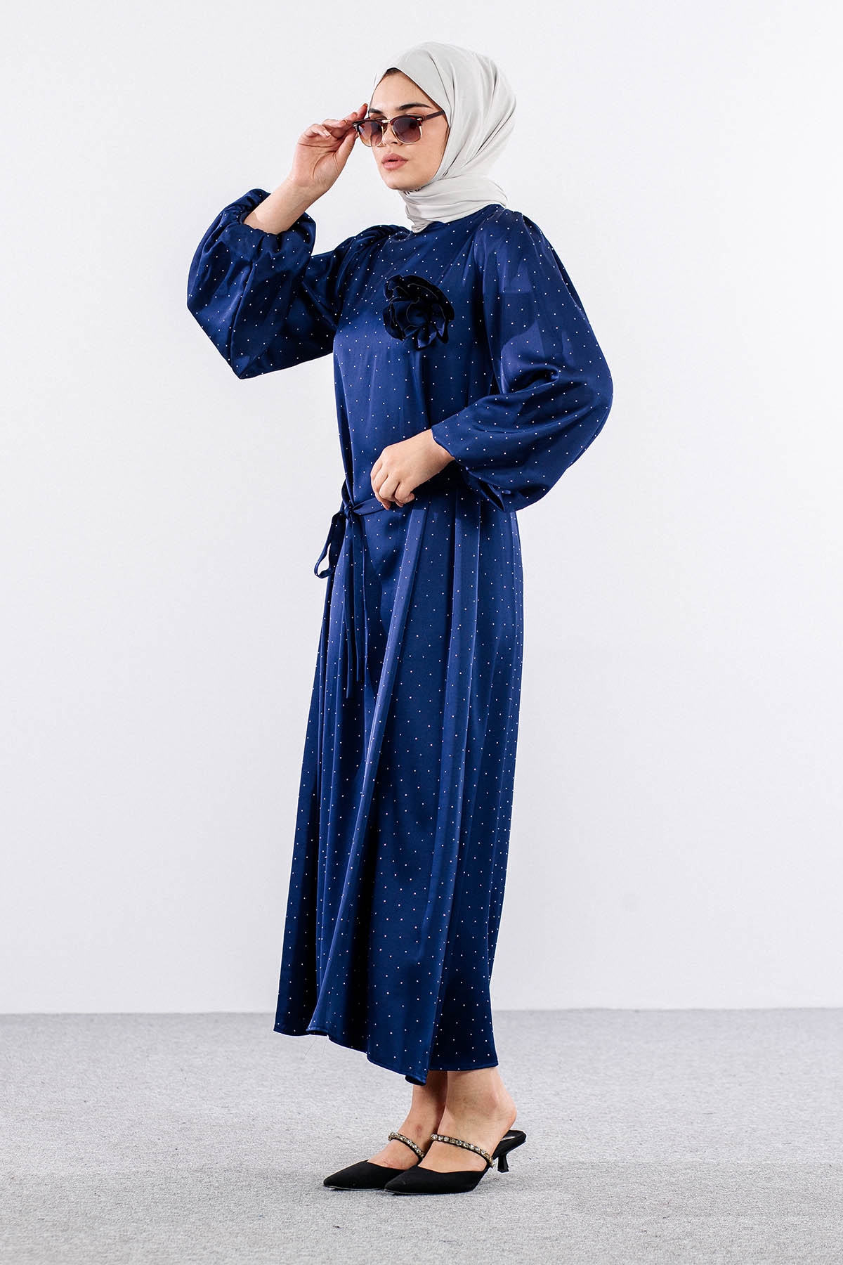 5099 Taşli Elbise 1-2 - Lacivert - 4