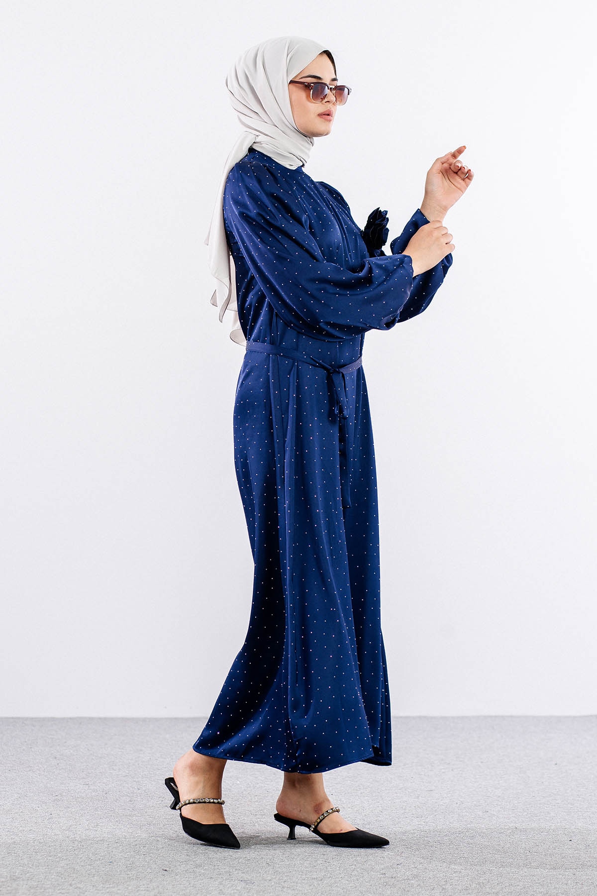 5099 Taşli Elbise 1-2 - Lacivert - 5