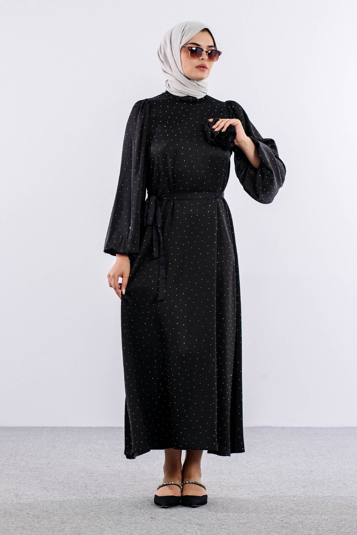 5099 Taşli Elbise 1-2 - Siyah - 1