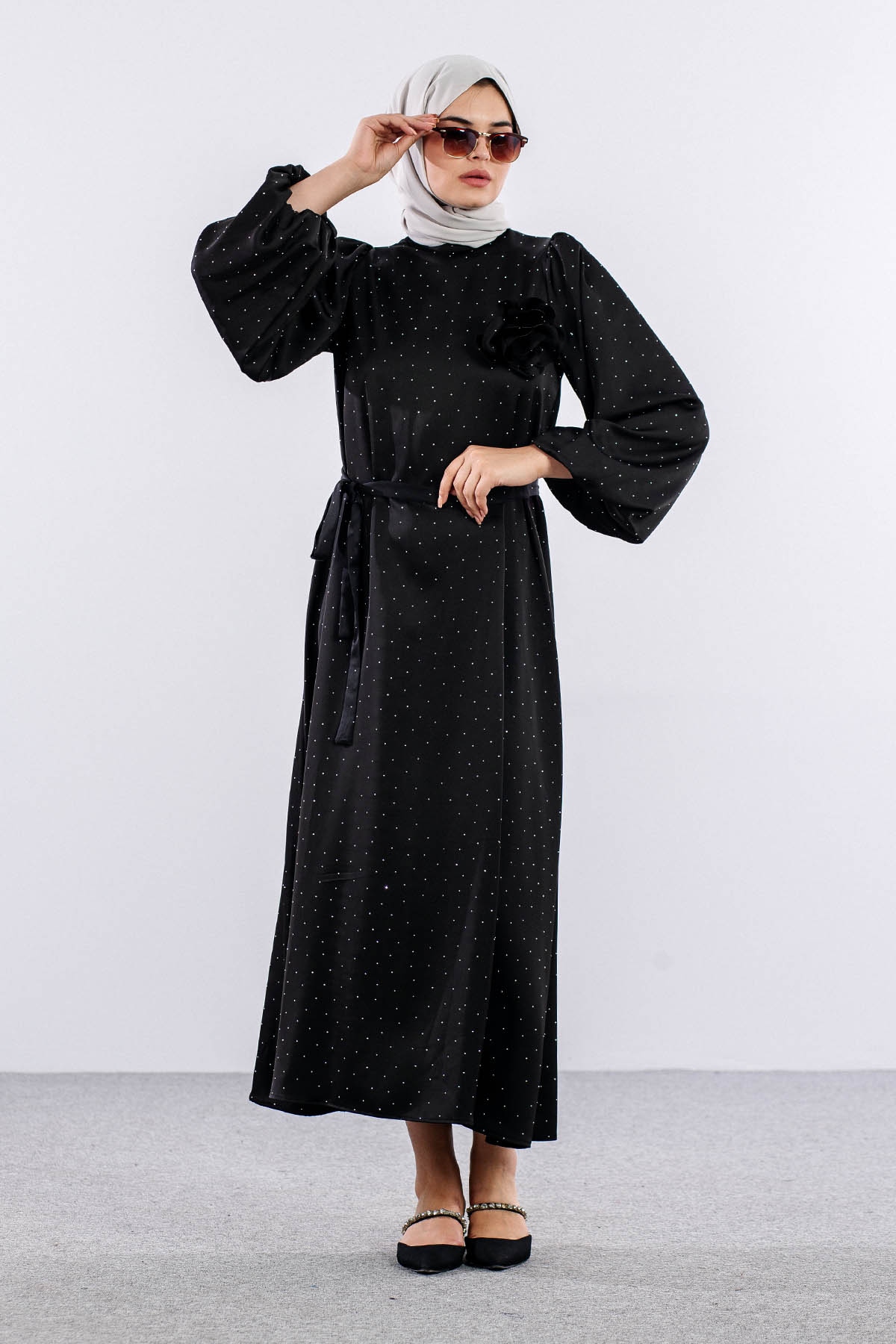 5099 Taşli Elbise 1-2 - Siyah - 2