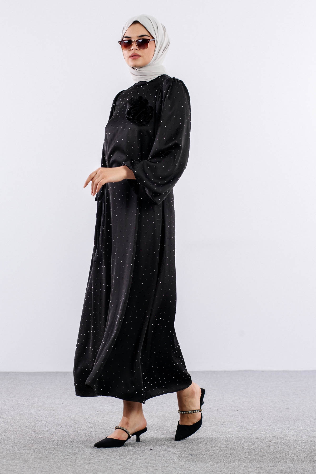 5099 Taşli Elbise 1-2 - Siyah - 3