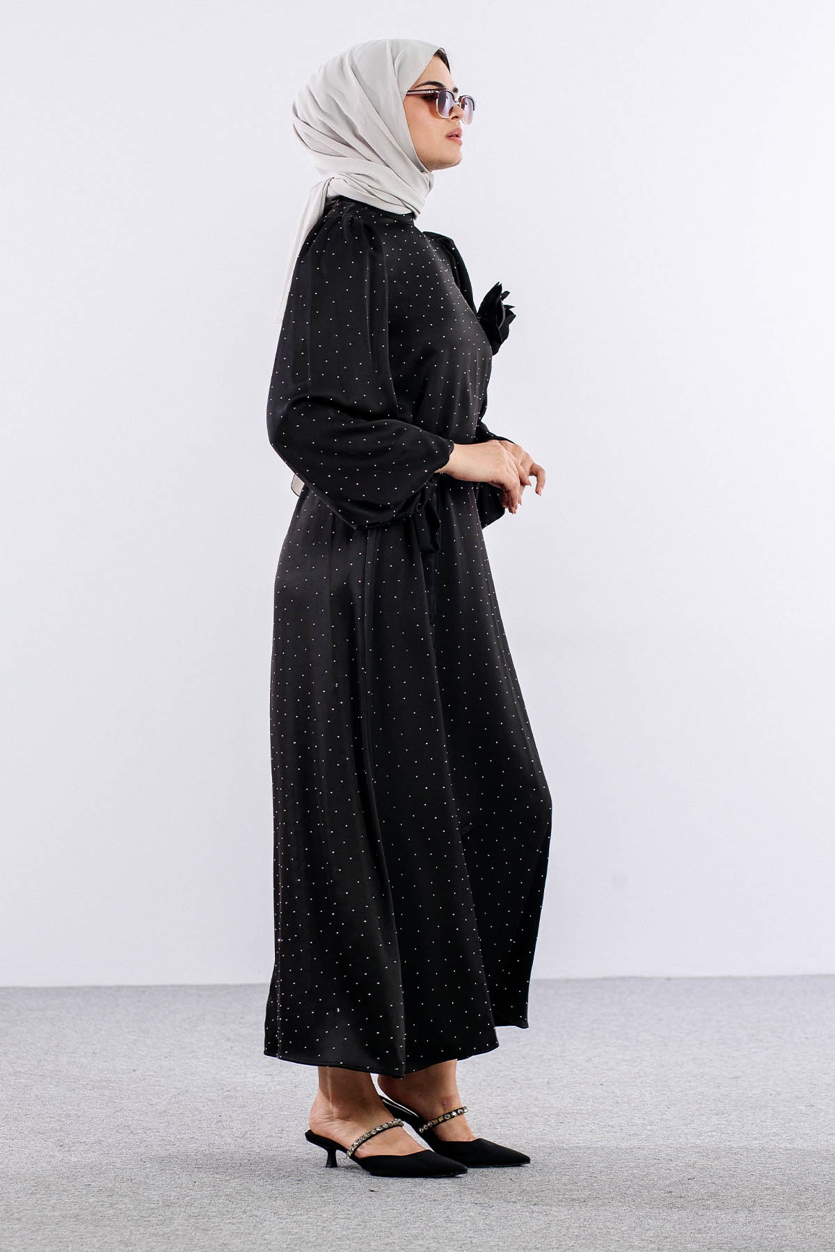 5099 Taşli Elbise 1-2 - Siyah - 5