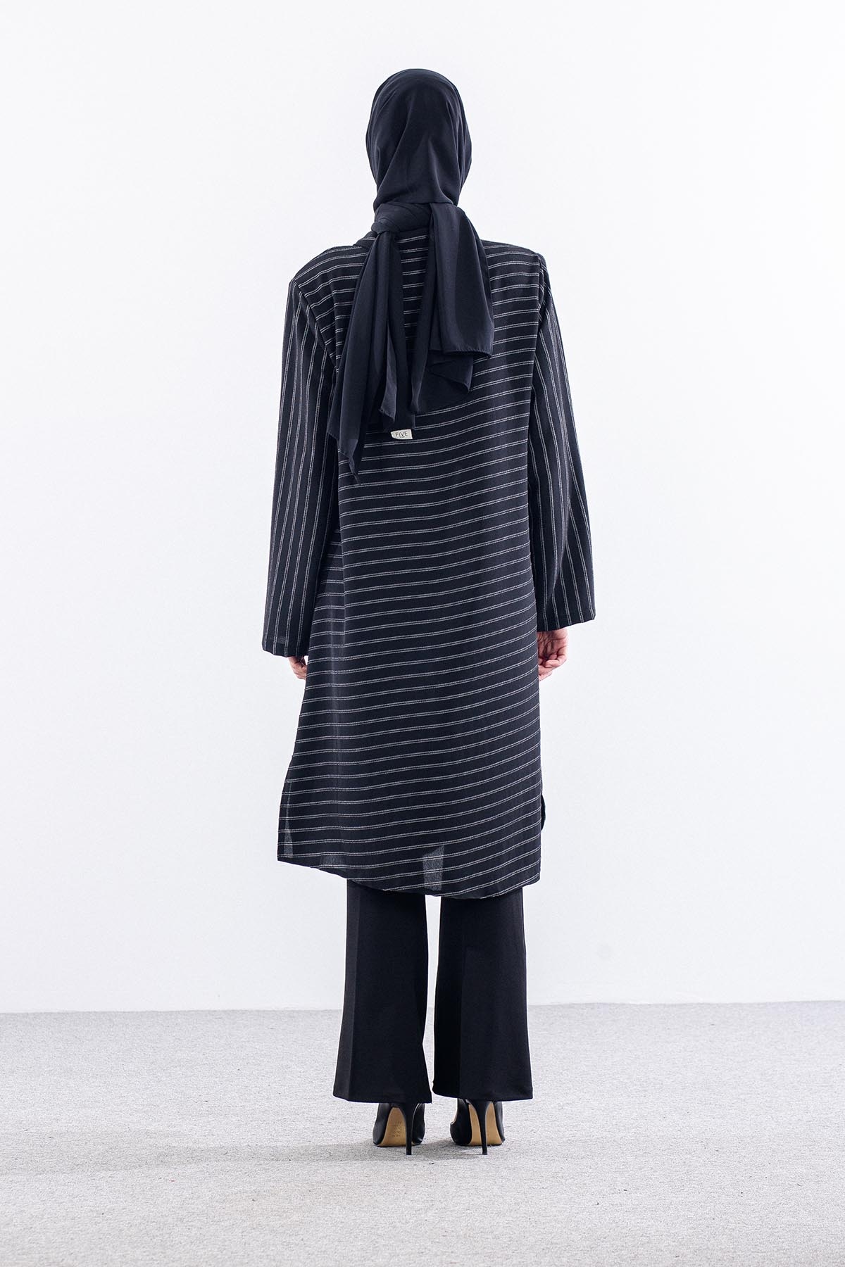 5311 Tunik 46-52 Kendinden Cizgi Desen - Siyah - 5