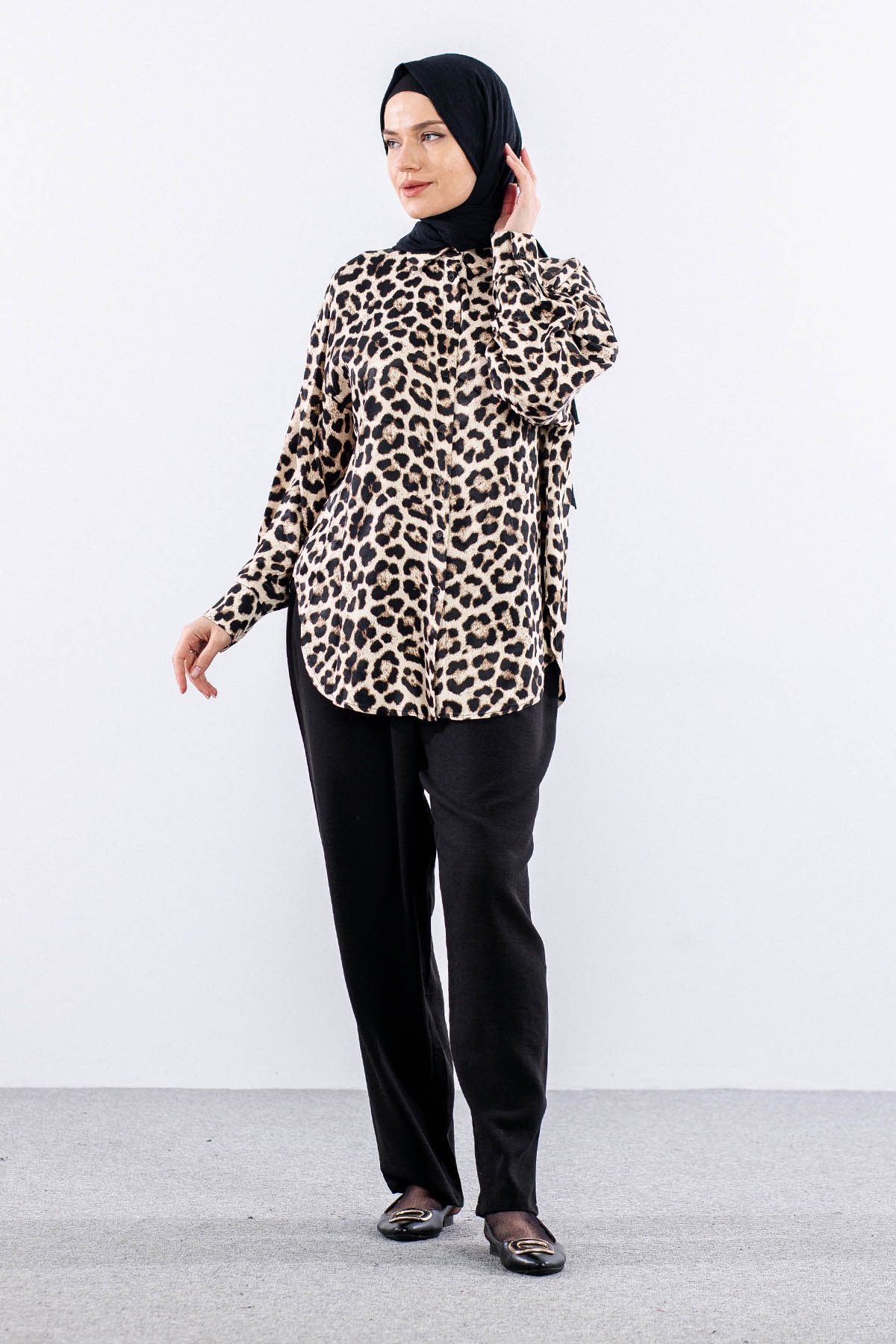5358 Gömlek 38-44 - Siyah_leopar - 1