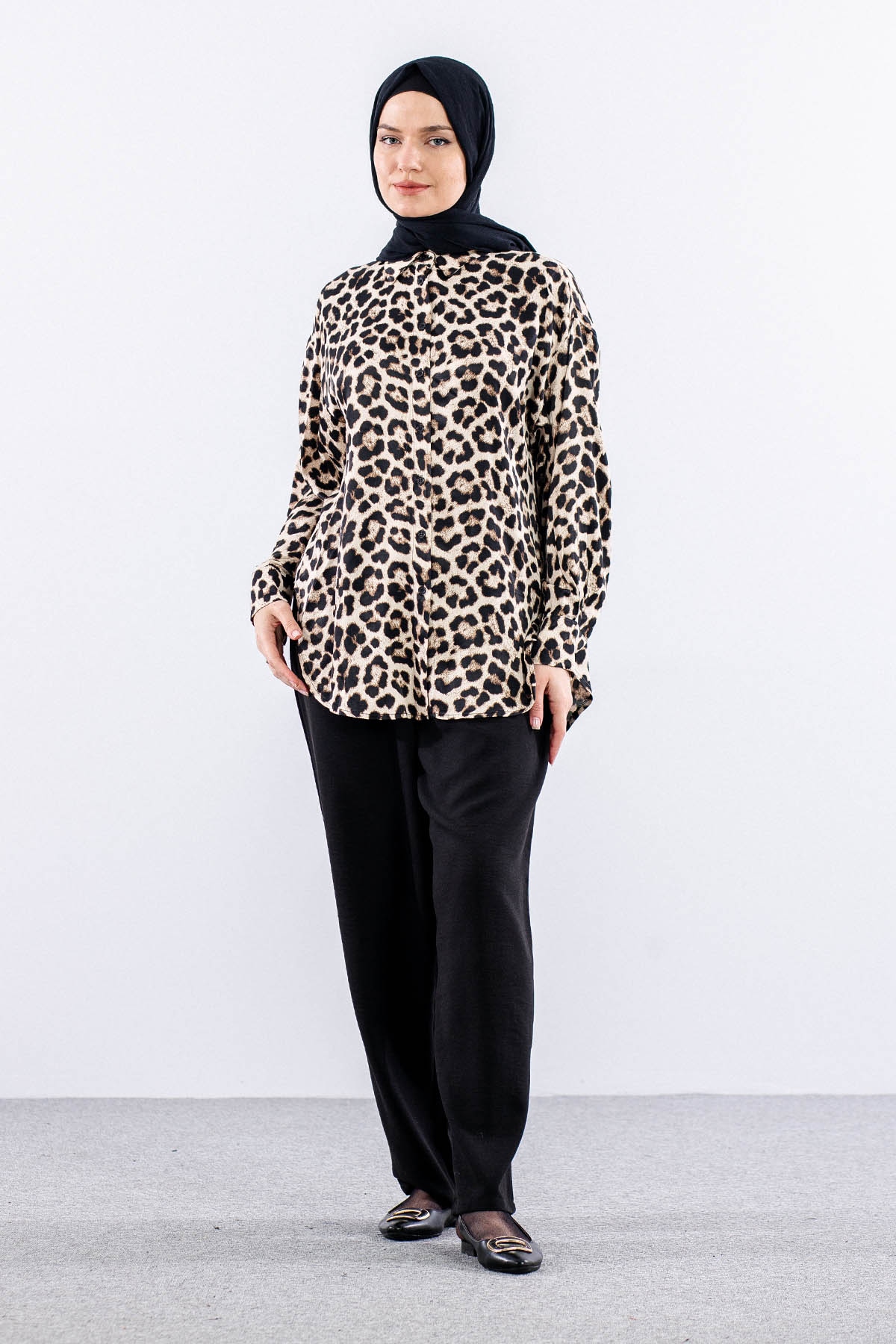 5358 Gömlek 38-44 - Siyah_leopar - 2