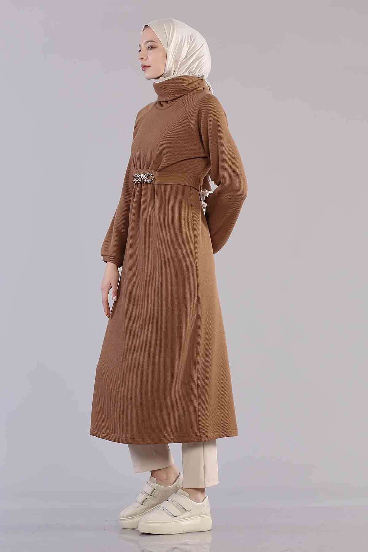 5374 Beli Zincir Elbise 38-42 - Camel - 3