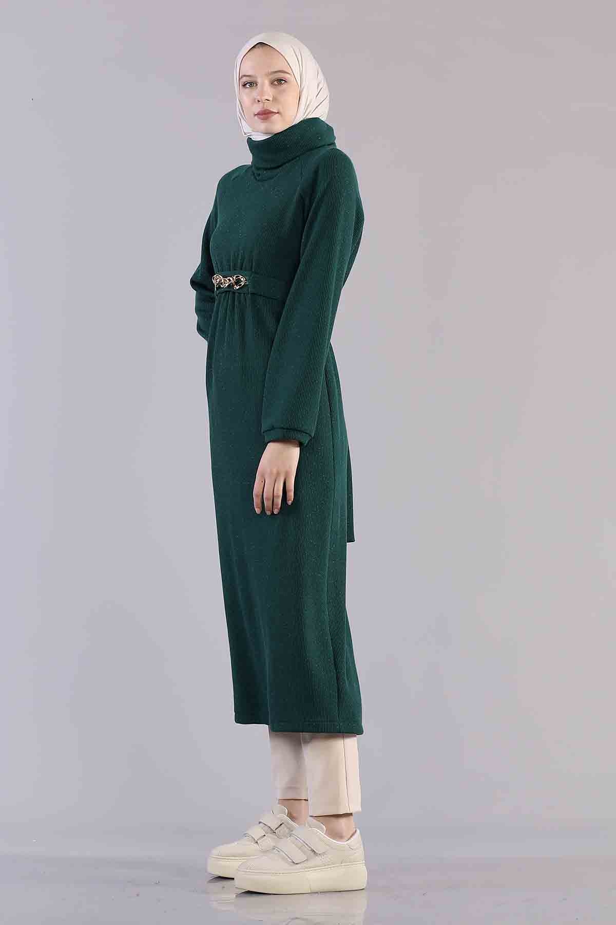 5374 Beli Zincir Elbise 38-42 - Zumrut - 2