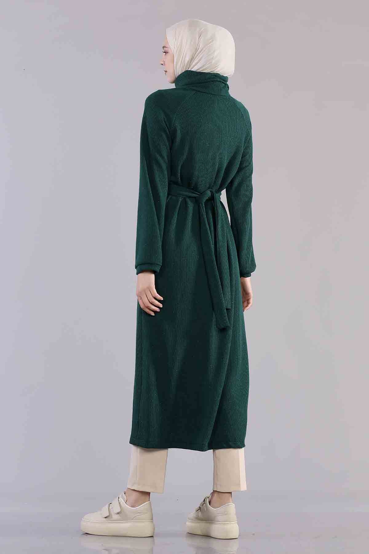 5374 Beli Zincir Elbise 38-42 - Zumrut - 5