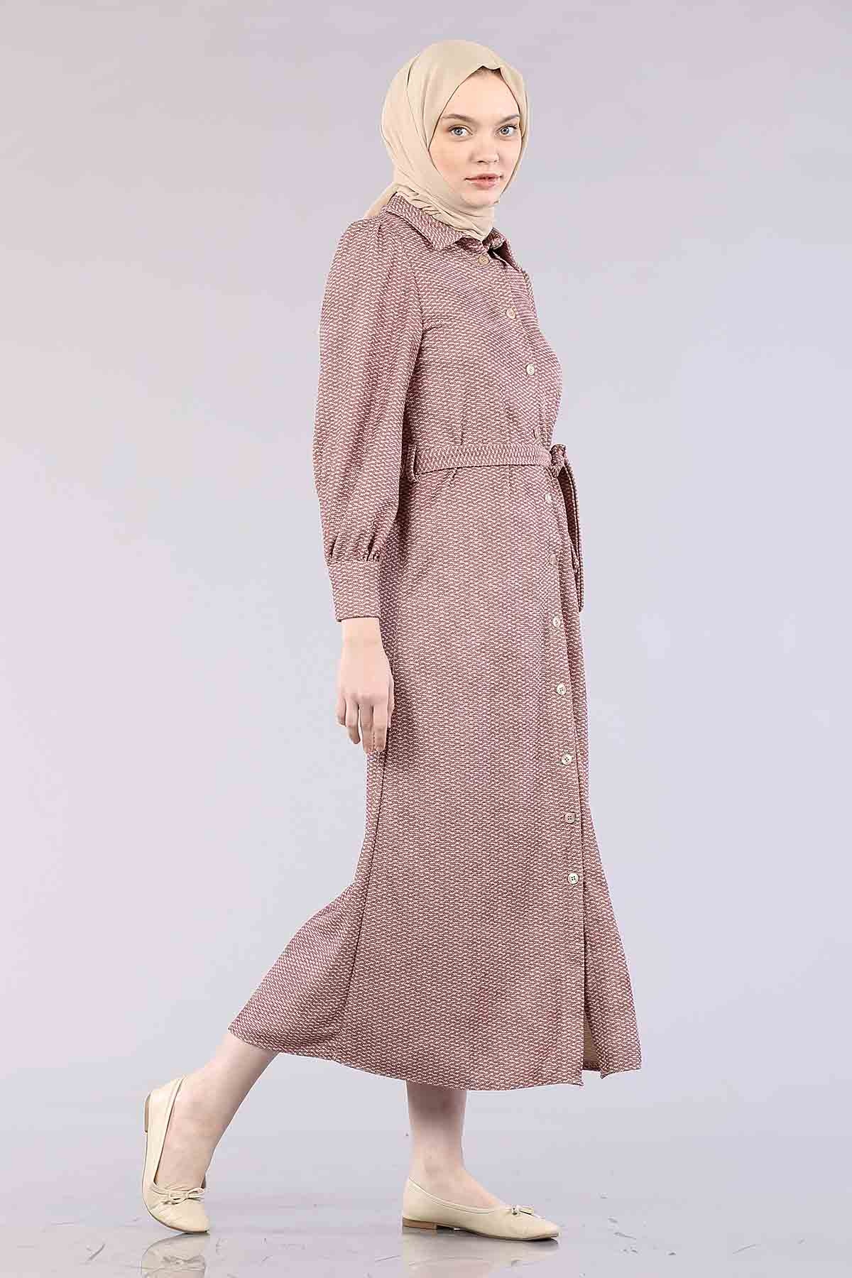 5502 K.çizgi Elbise 38-46 - Gul - 2