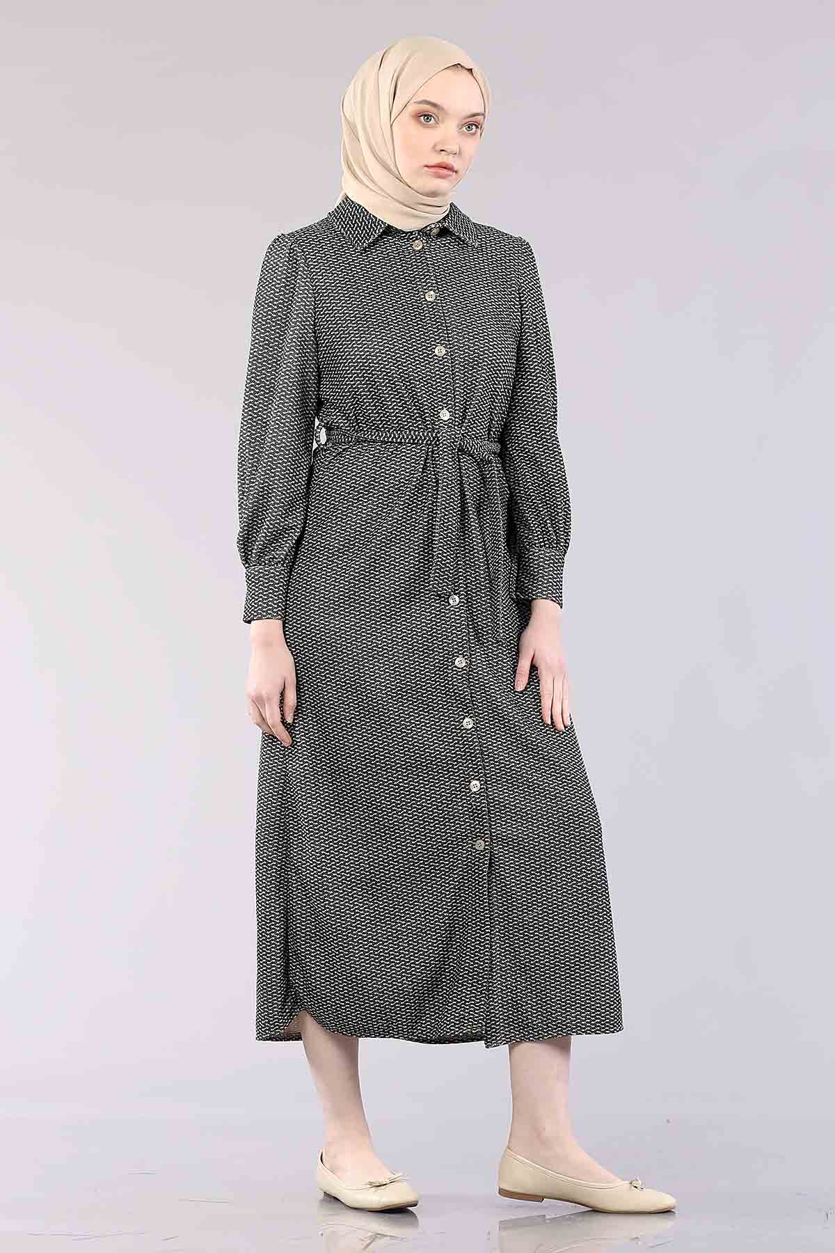 5502 K.çizgi Elbise 38-46 - Haki - 1