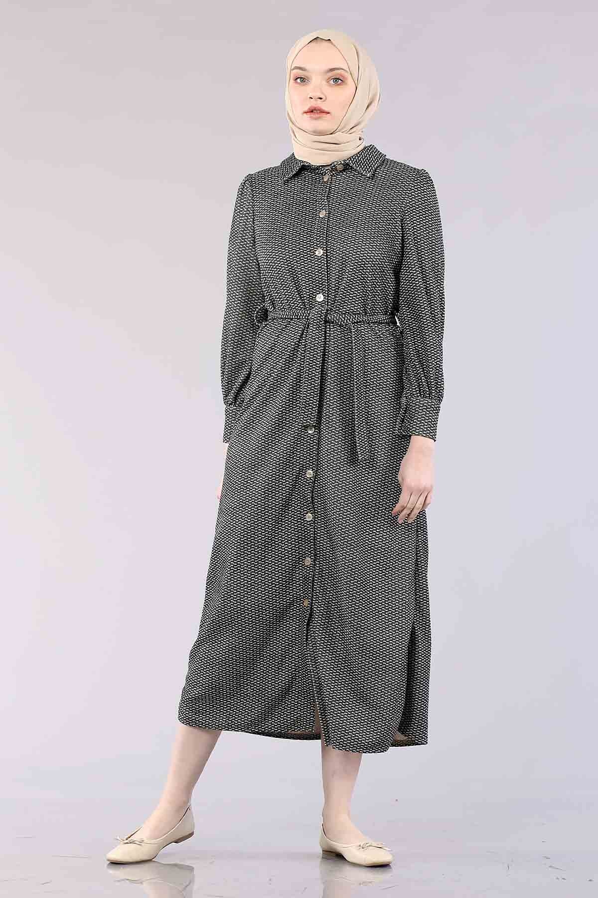 5502 K.çizgi Elbise 38-46 - Haki - 2