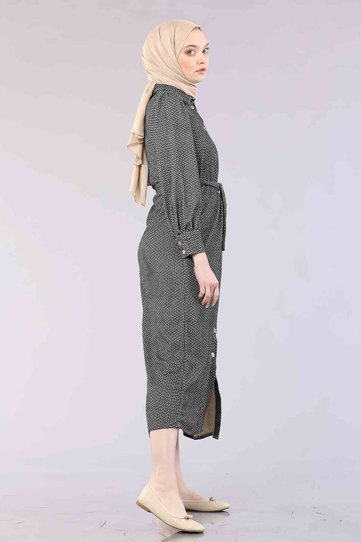 5502 K.çizgi Elbise 38-46 - Haki - 3