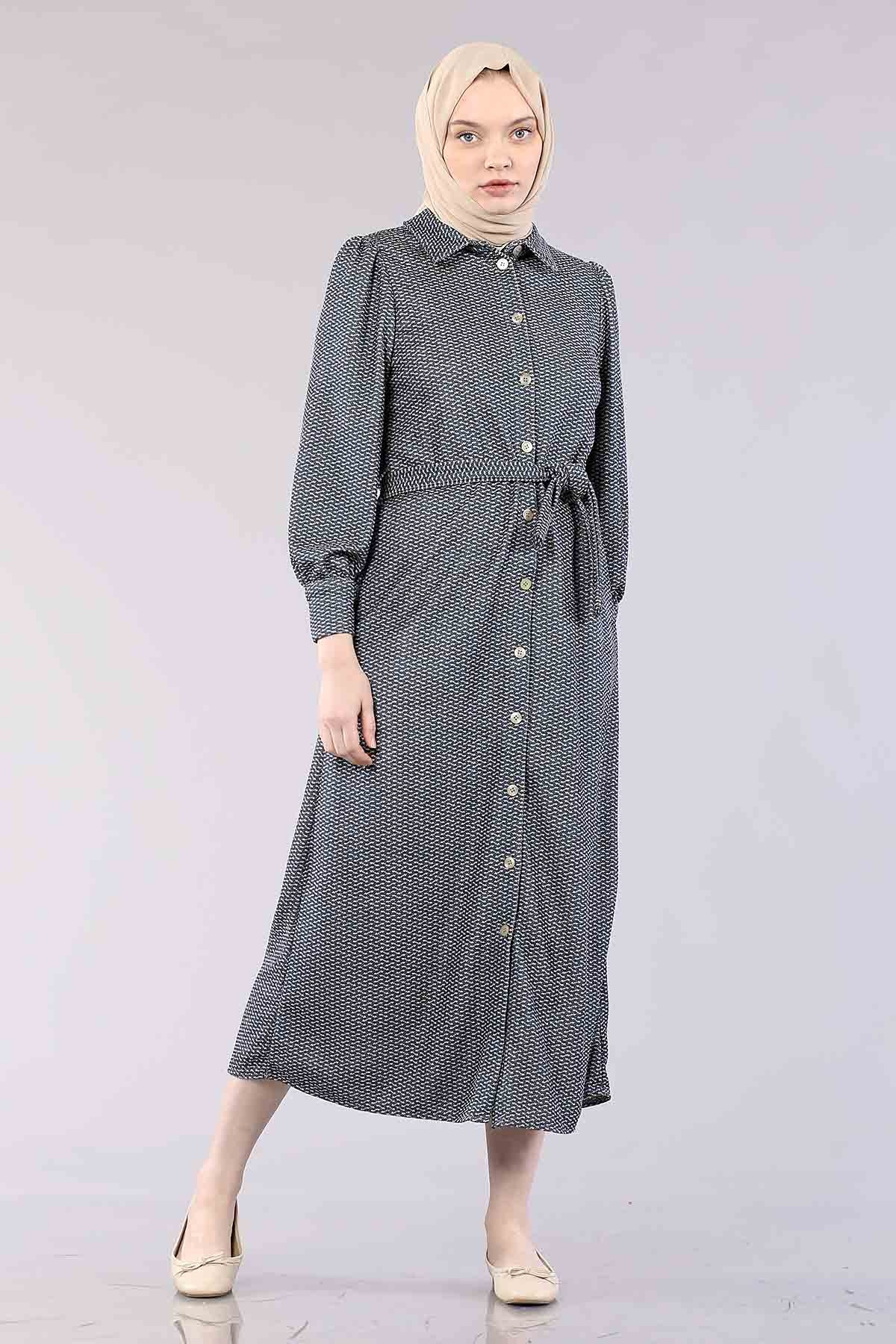 5502 K.çizgi Elbise 38-46 - Petrol - 1