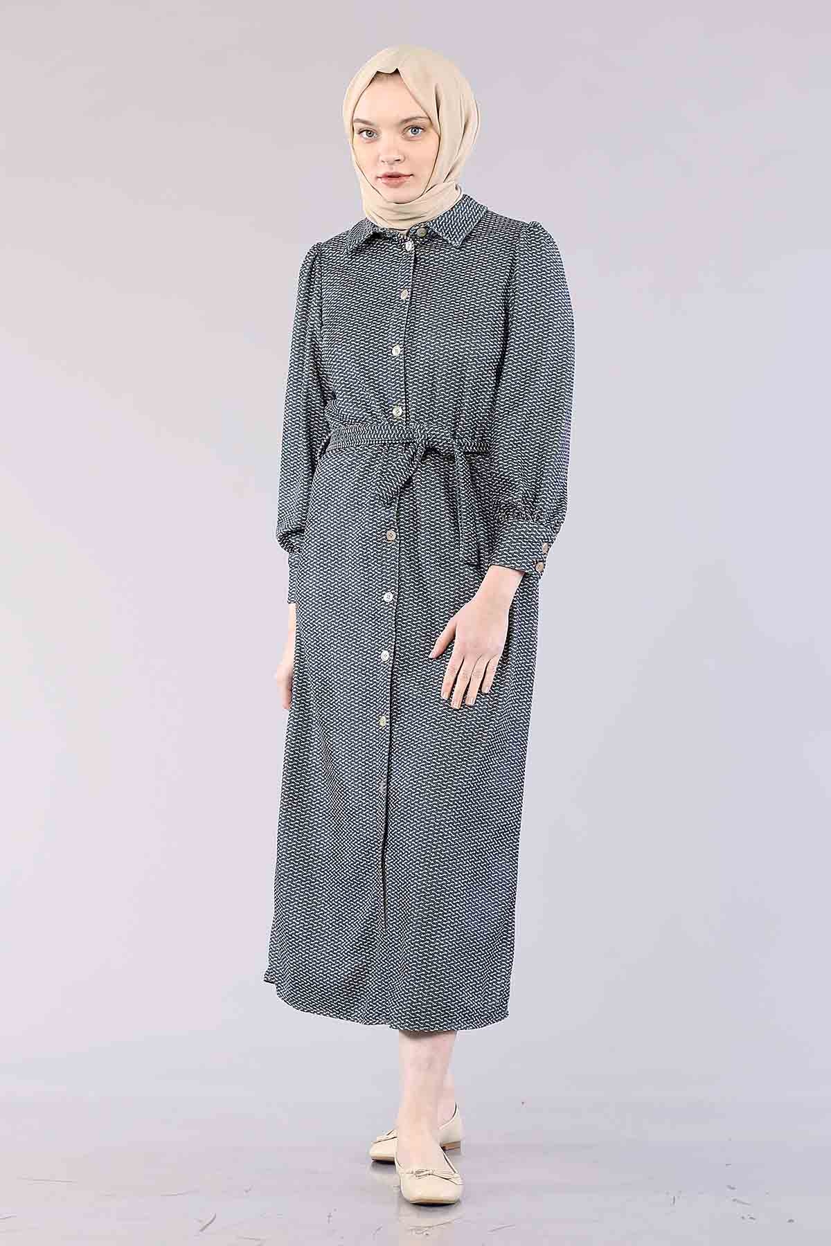 5502 K.çizgi Elbise 38-46 - Petrol - 2