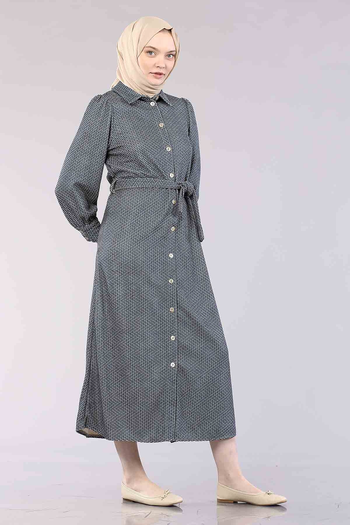 5502 K.çizgi Elbise 38-46 - Petrol - 3