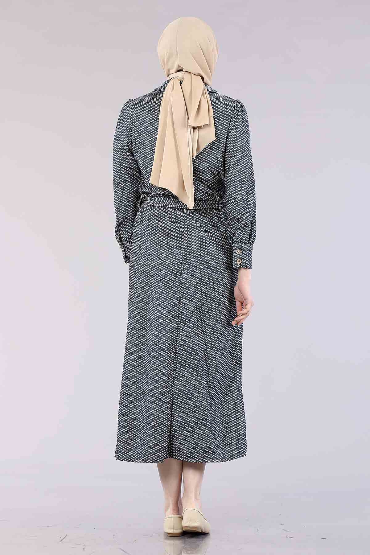 5502 K.çizgi Elbise 38-46 - Petrol - 5