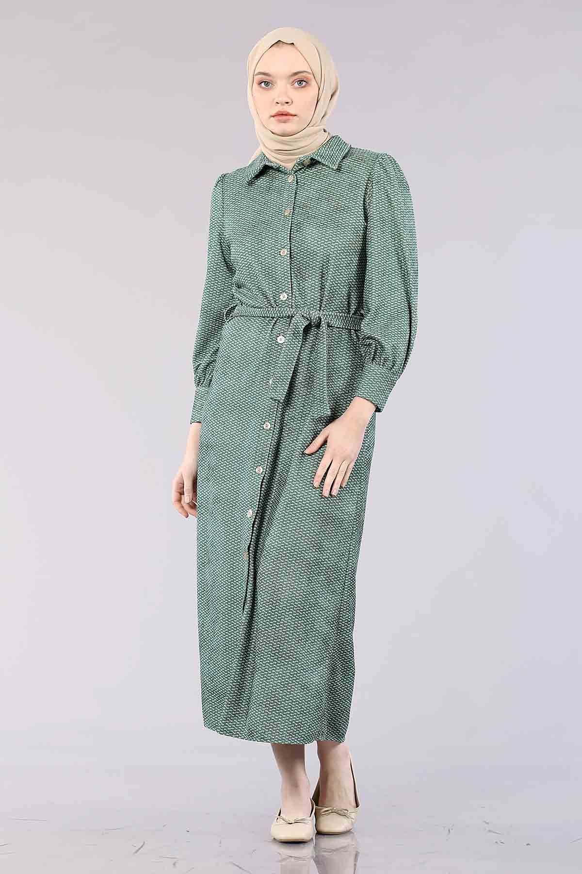 5502 K.çizgi Elbise 38-46 - Yesil - 1