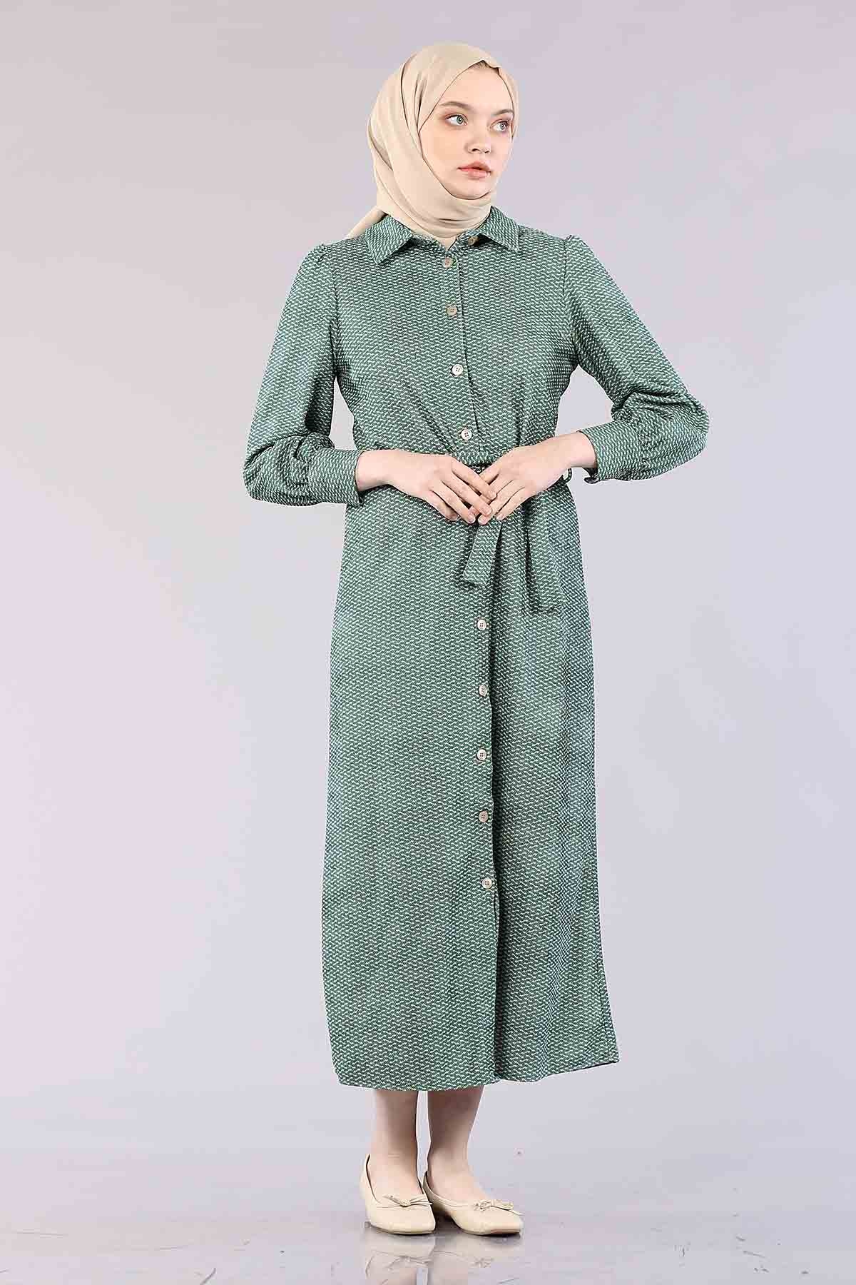 5502 K.çizgi Elbise 38-46 - Yesil - 2