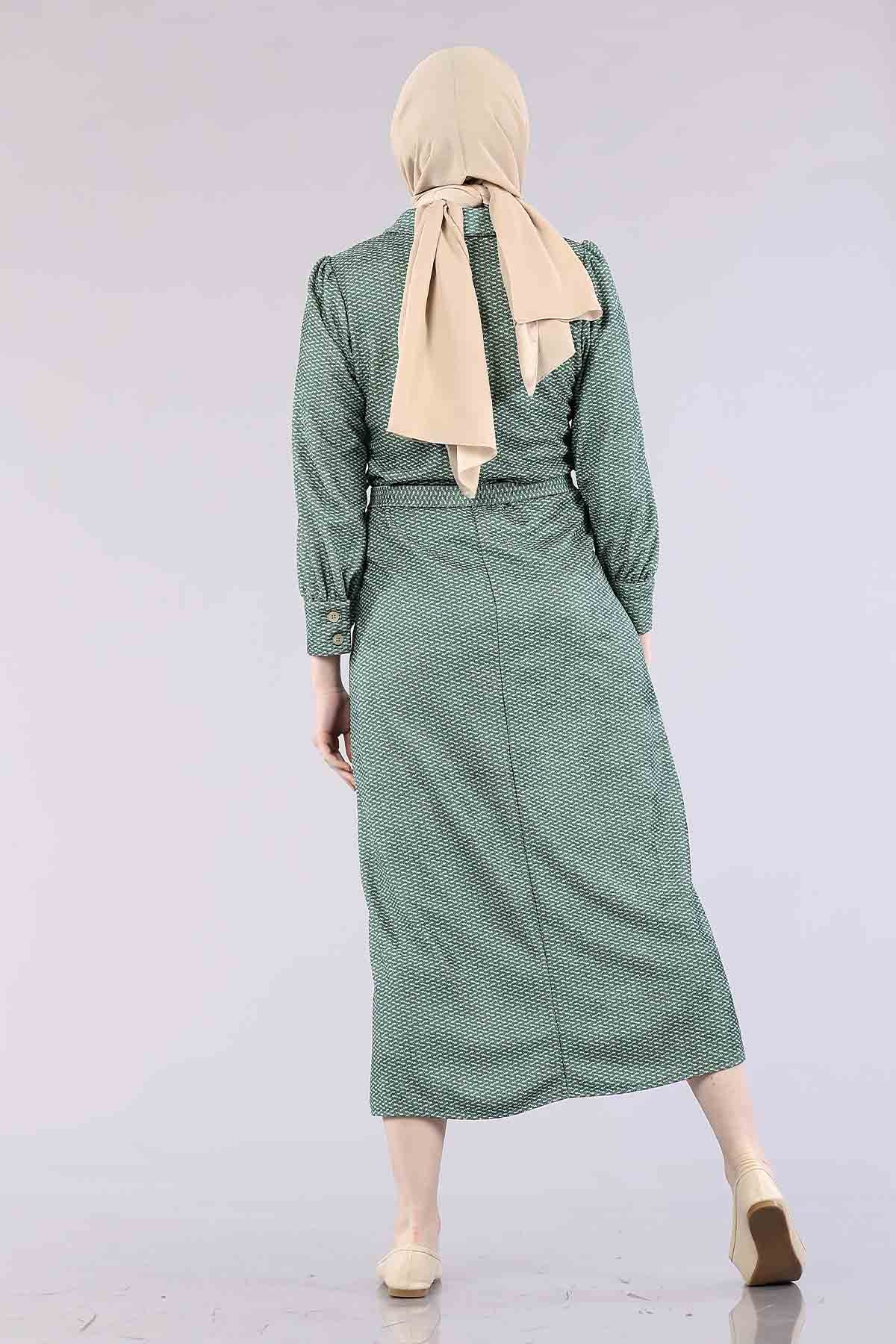 5502 K.çizgi Elbise 38-46 - Yesil - 4