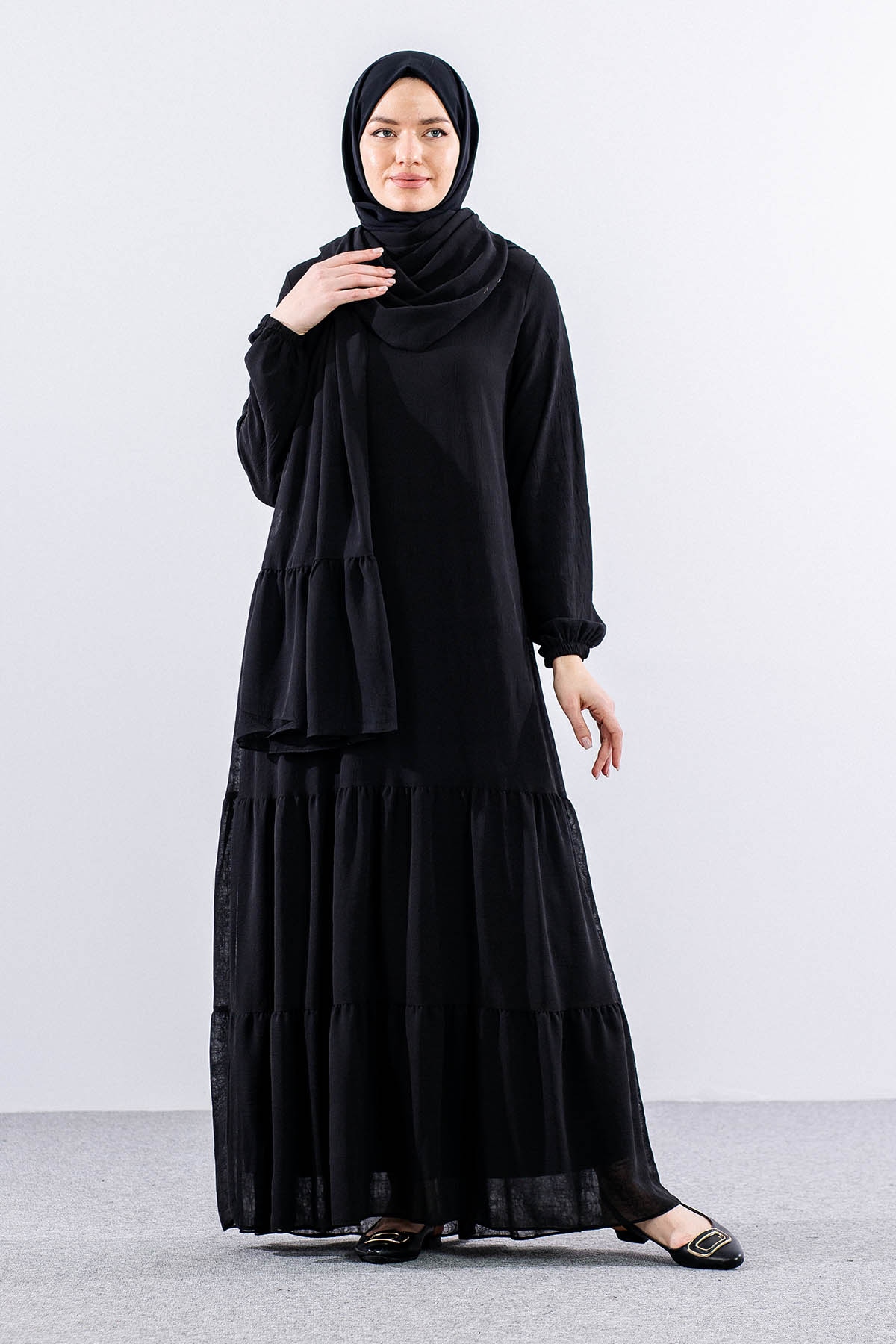 5601 Elbise 1-6 şal - Siyah - 1