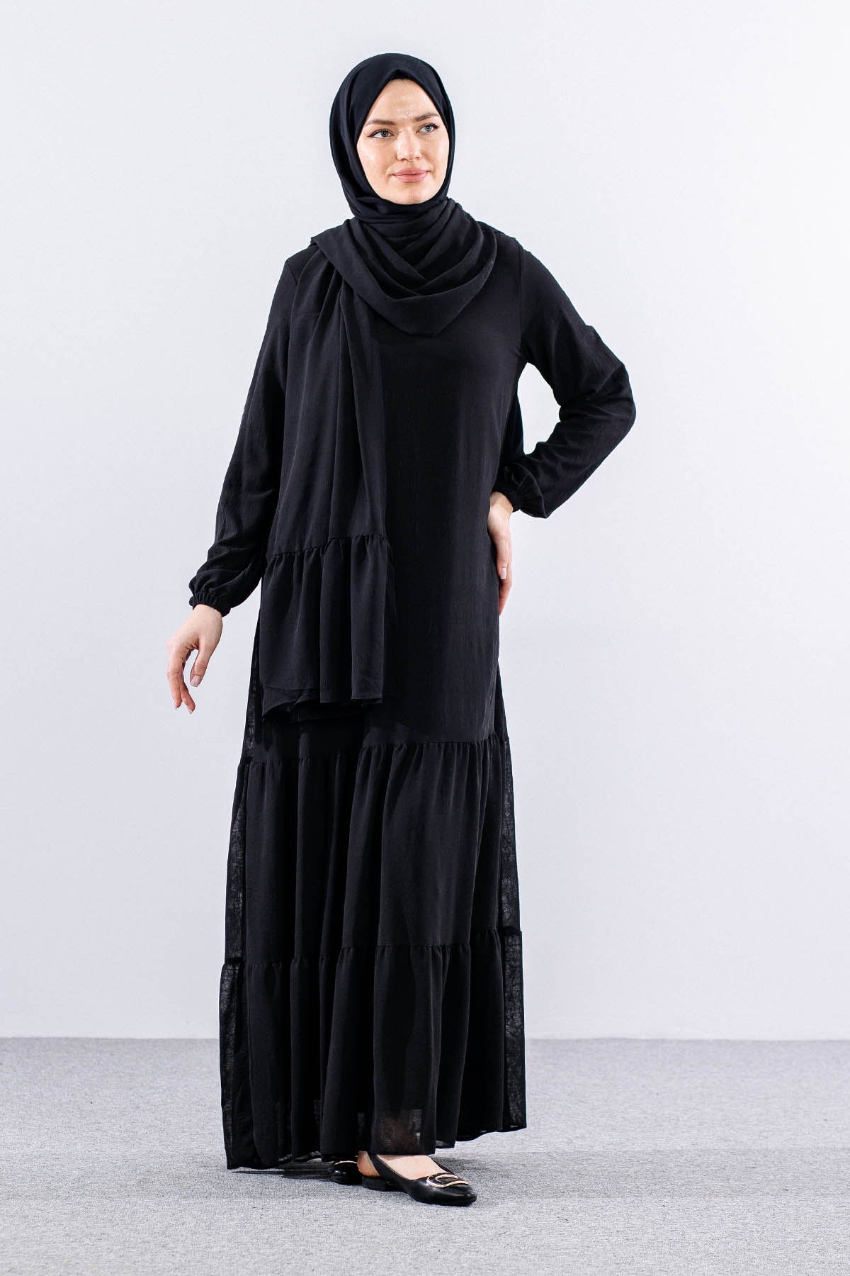 5601 Elbise 1-6 şal - Siyah - 2