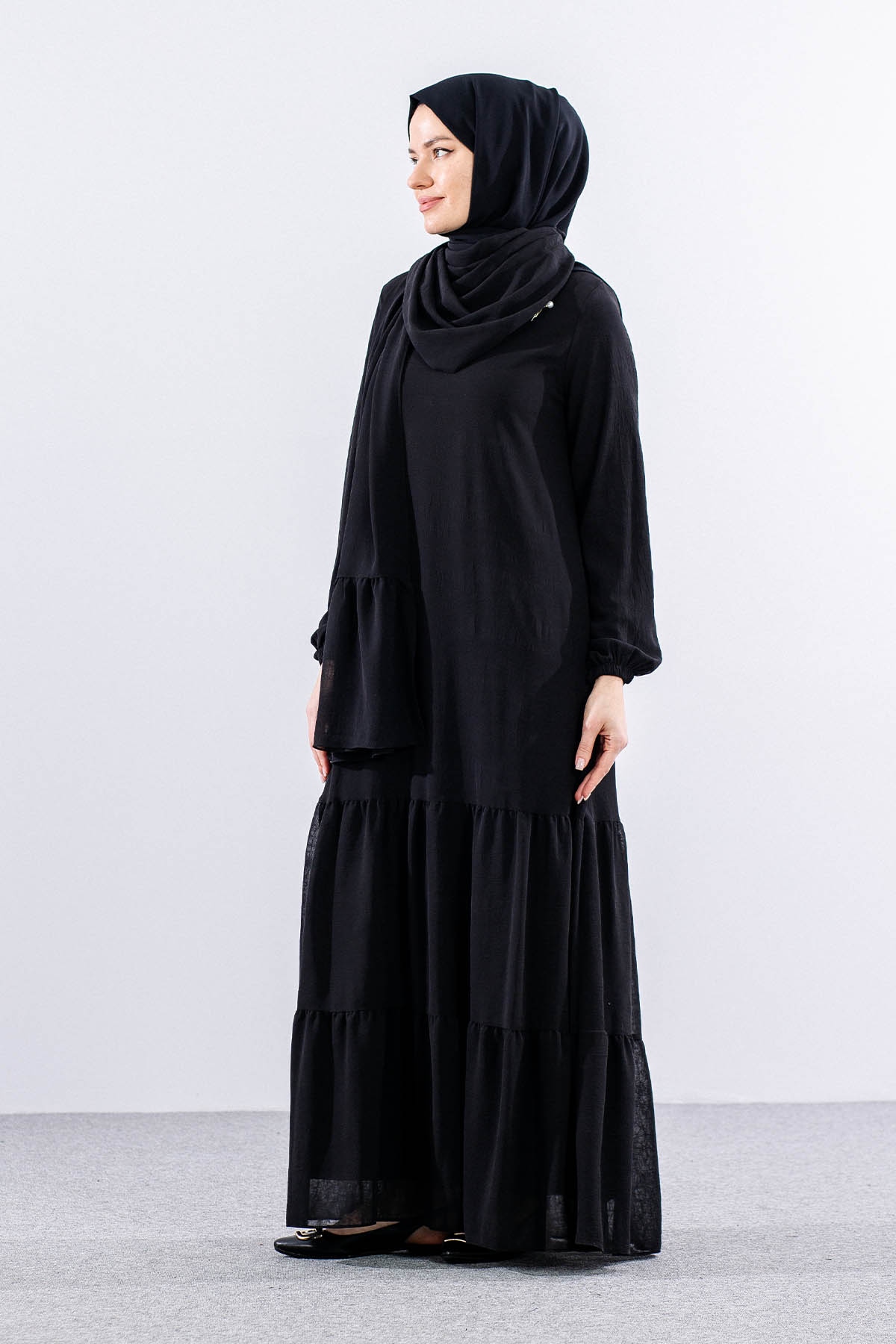 5601 Elbise 1-6 şal - Siyah - 3