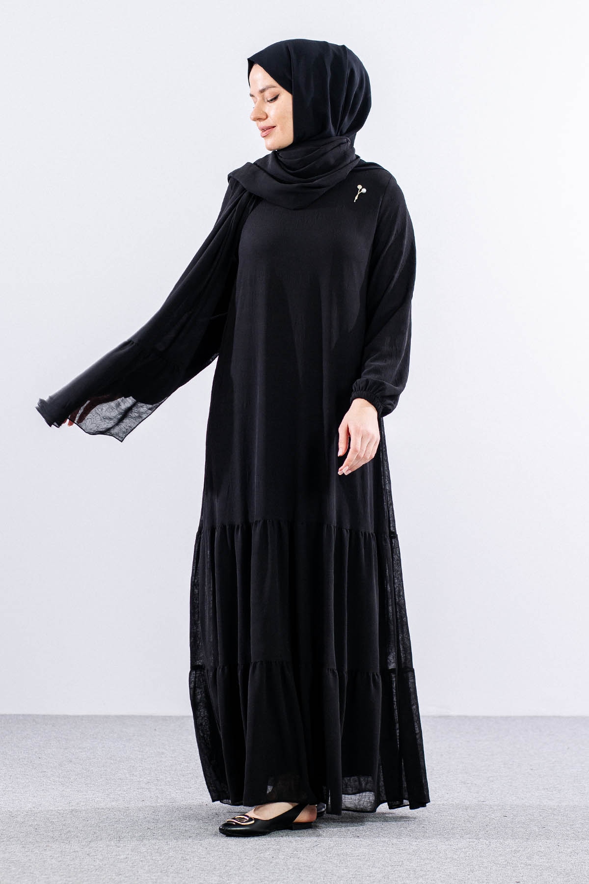 5601 Elbise 1-6 şal - Siyah - 4