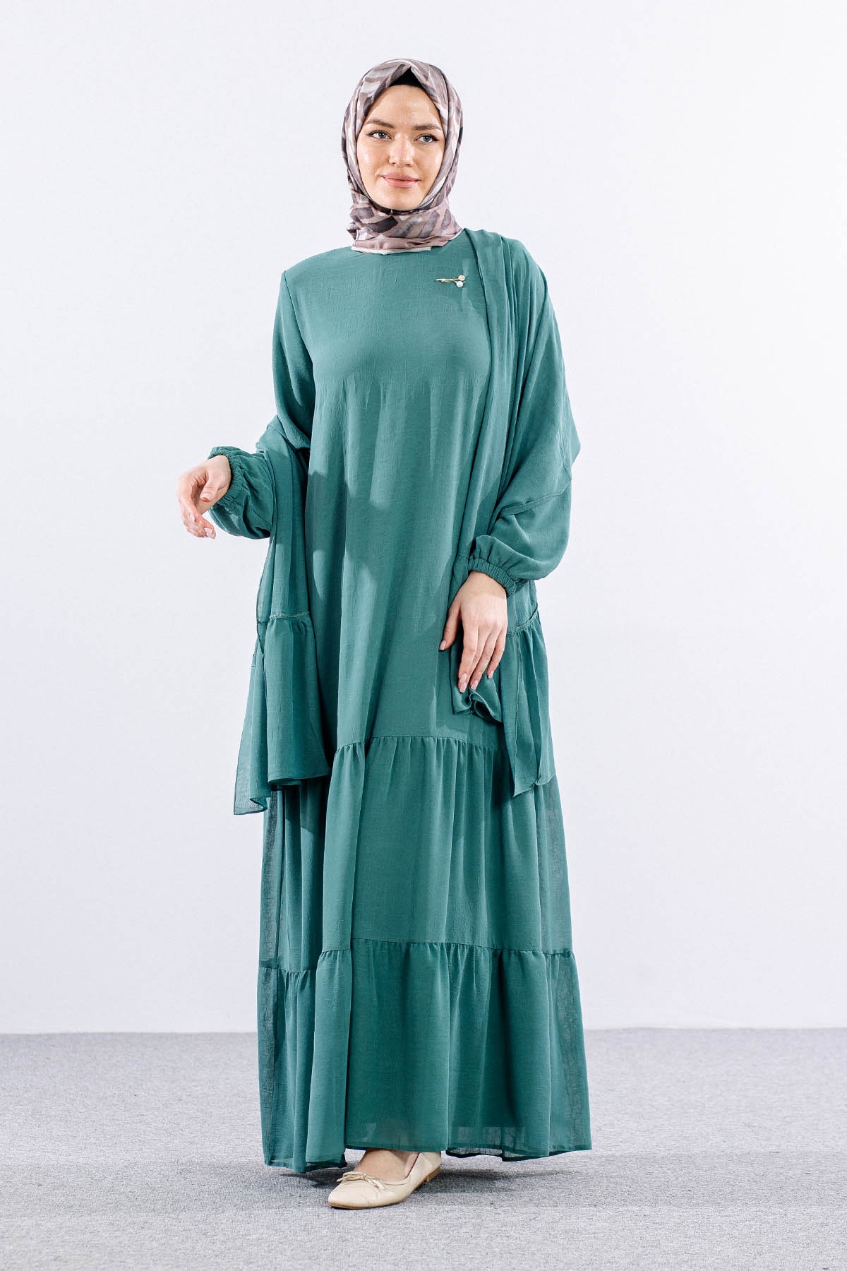 5601 Elbise 1-6 şal - Yesil - 1