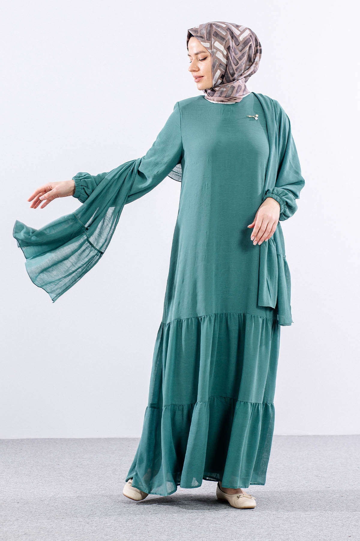 5601 Elbise 1-6 şal - Yesil - 2