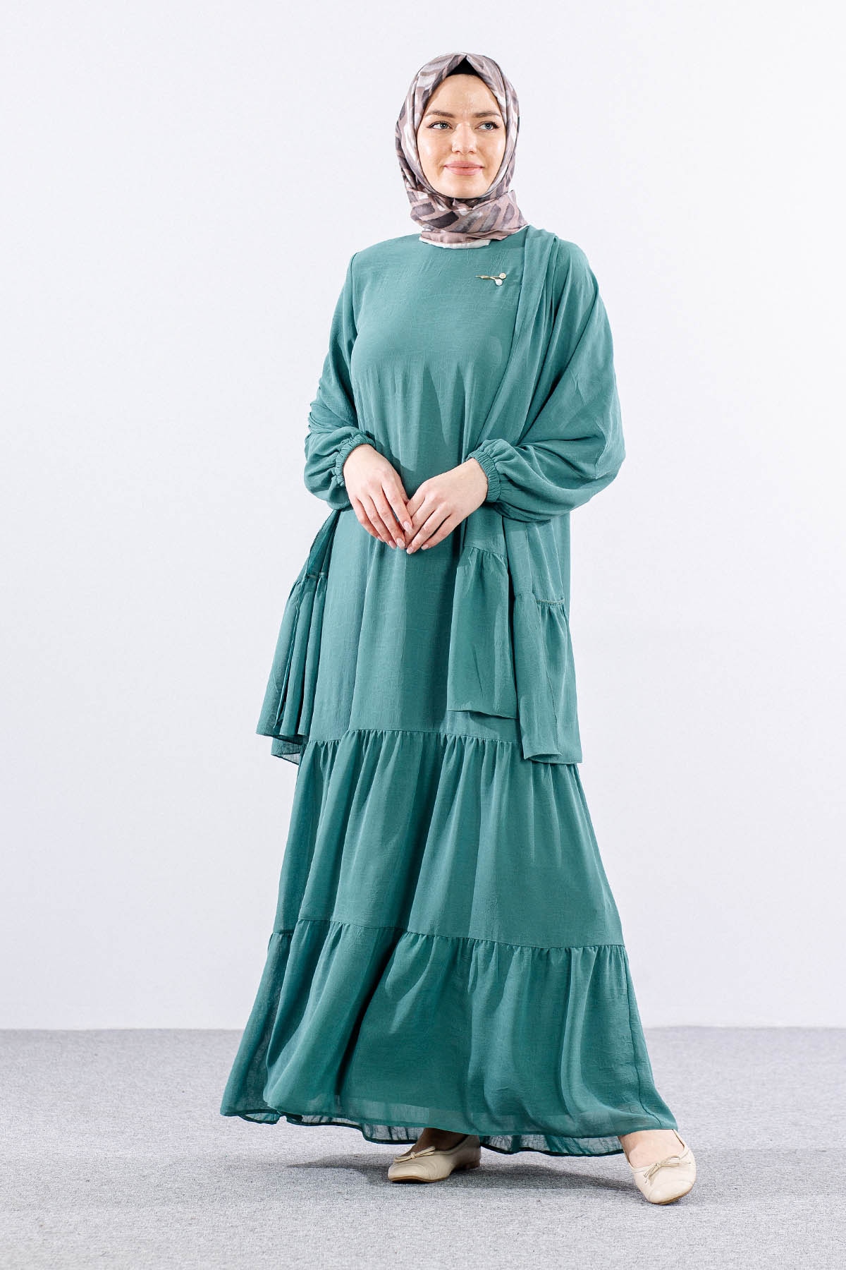 5601 Elbise 1-6 şal - Yesil - 3