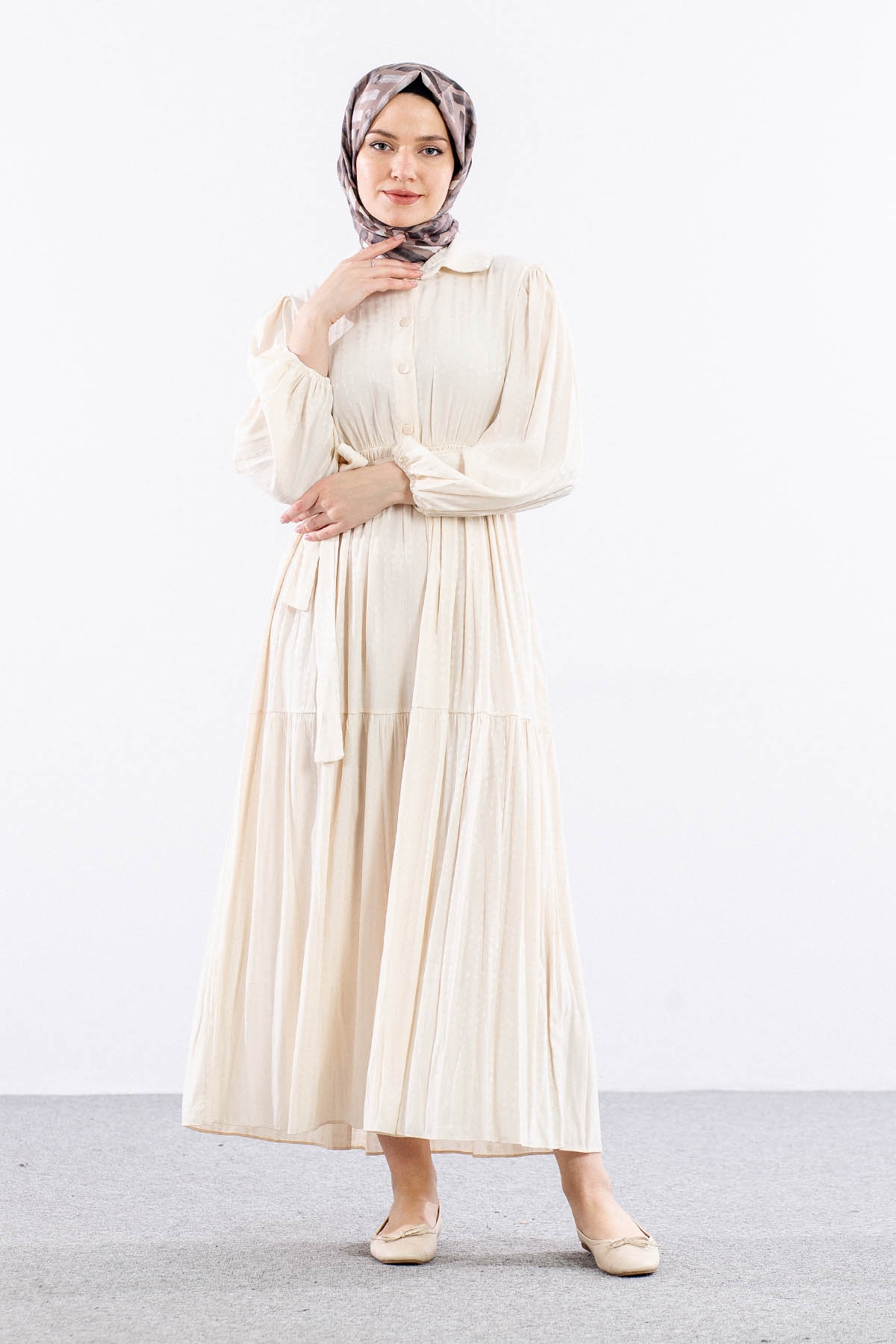 5616 Saten Elbise 38-44 Brit - Krem - 2