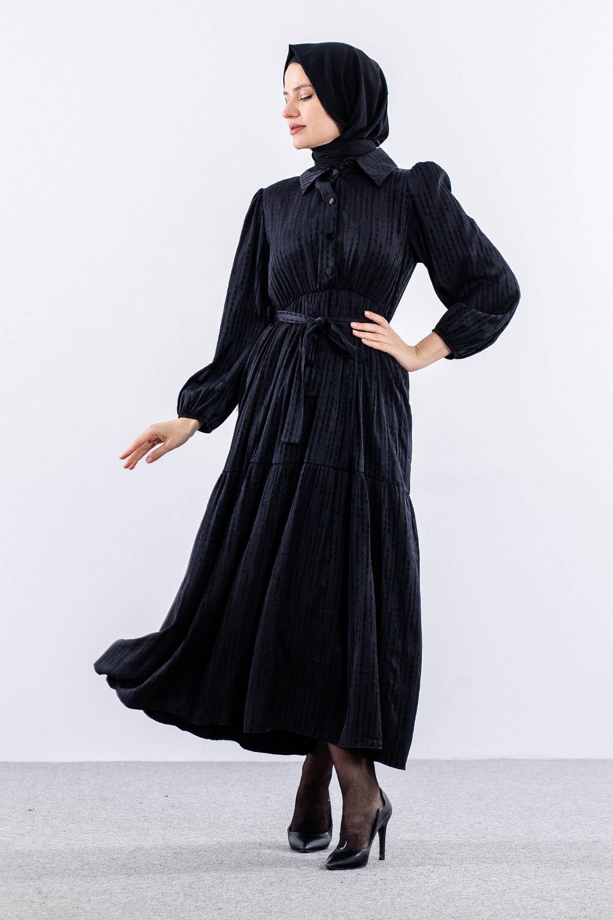 5616 Saten Elbise 38-44 Brit - Siyah - 1