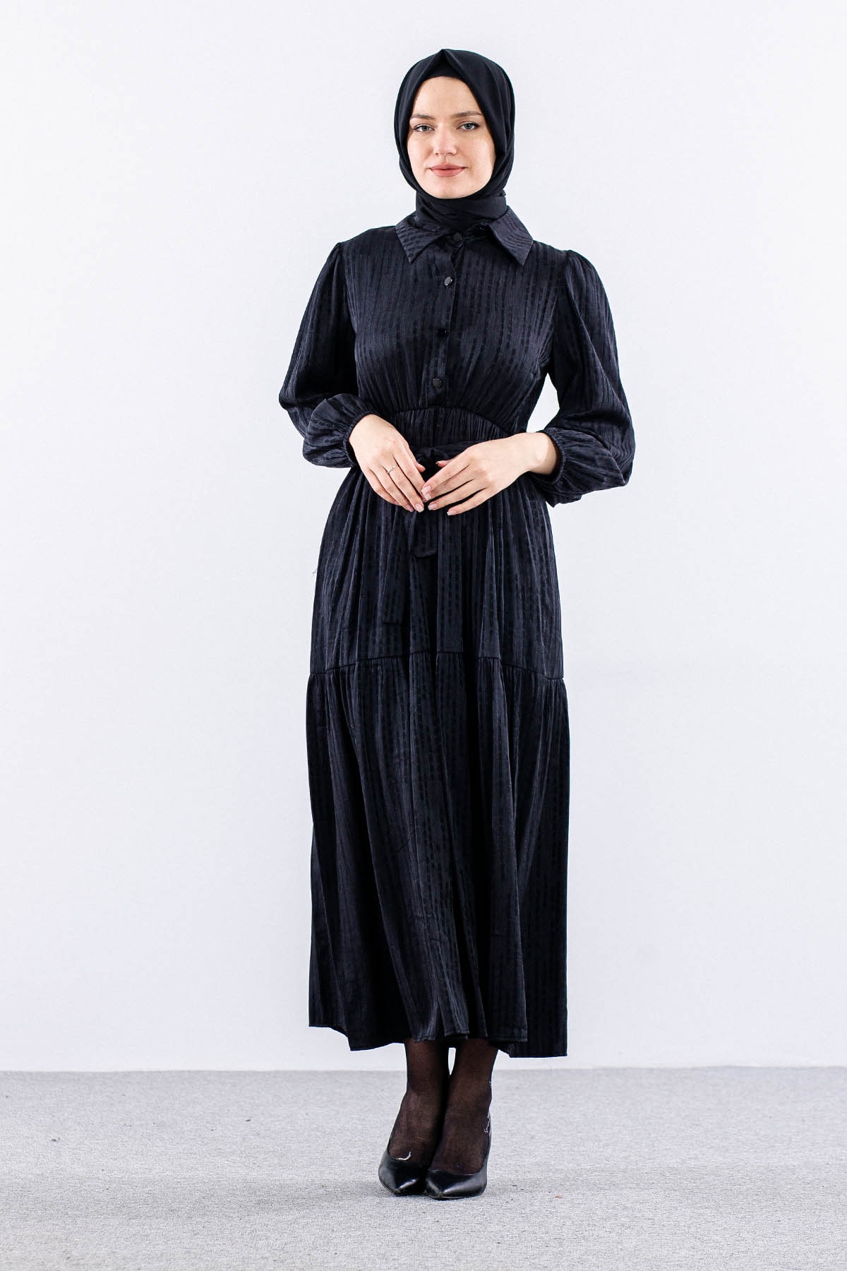 5616 Saten Elbise 38-44 Brit - Siyah - 2