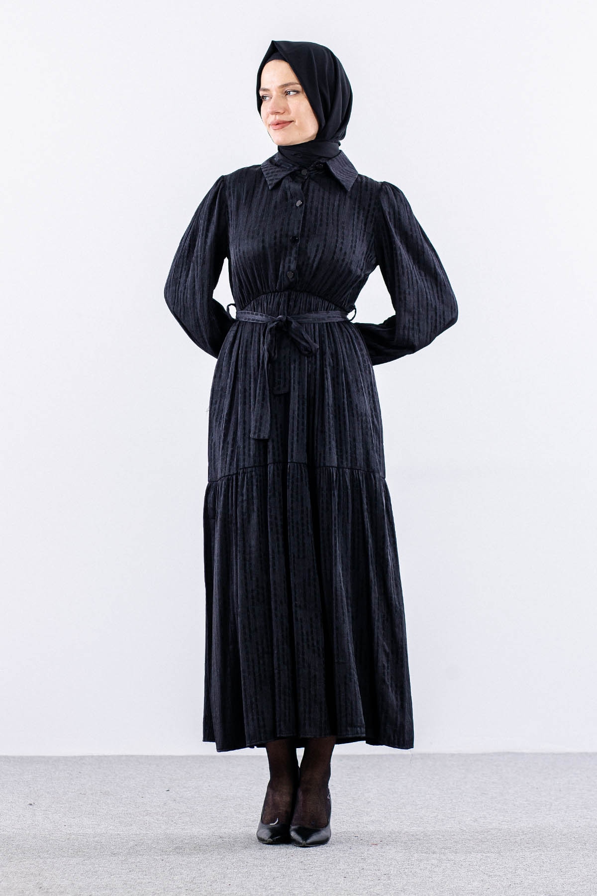 5616 Saten Elbise 38-44 Brit - Siyah - 3