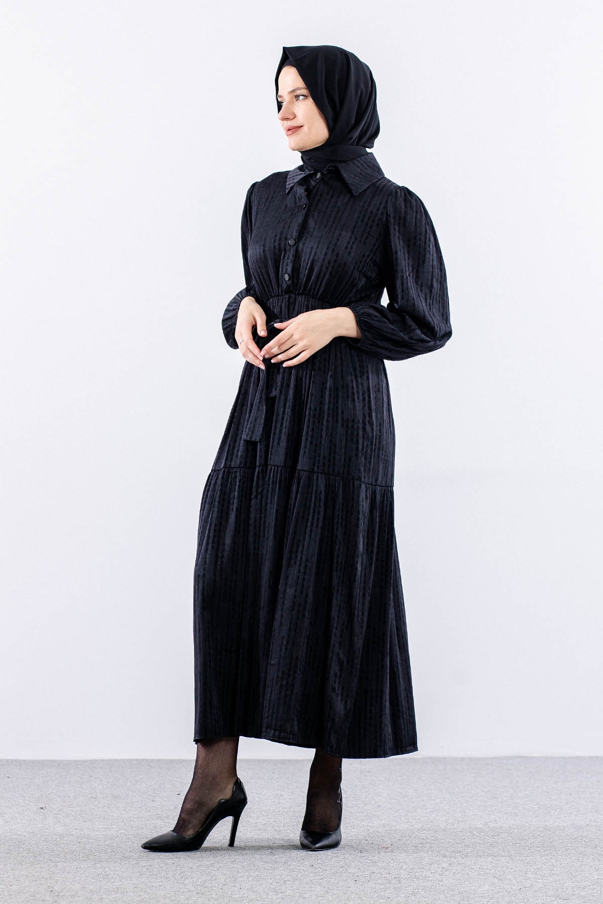 5616 Saten Elbise 38-44 Brit - Siyah - 4