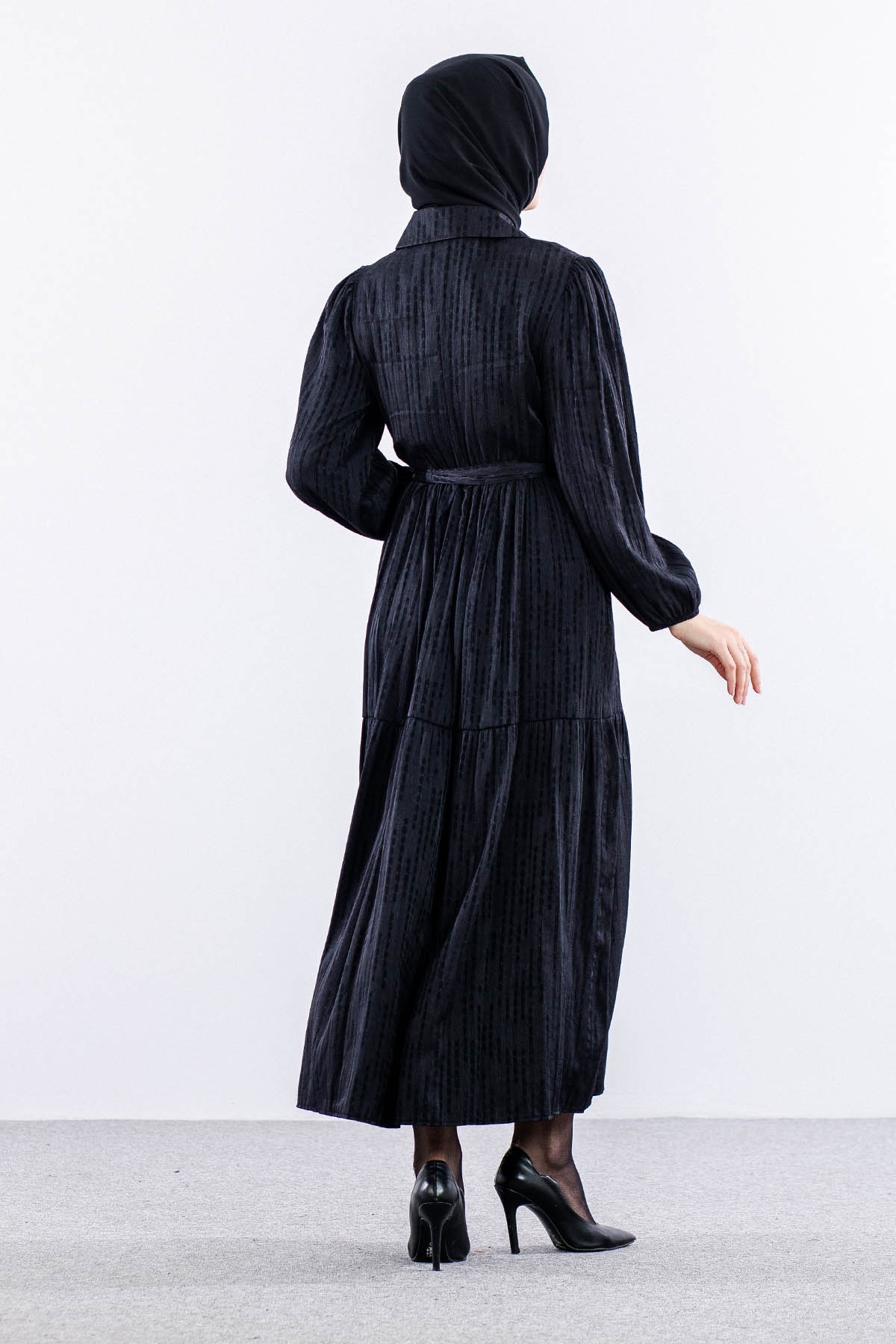 5616 Saten Elbise 38-44 Brit - Siyah - 5