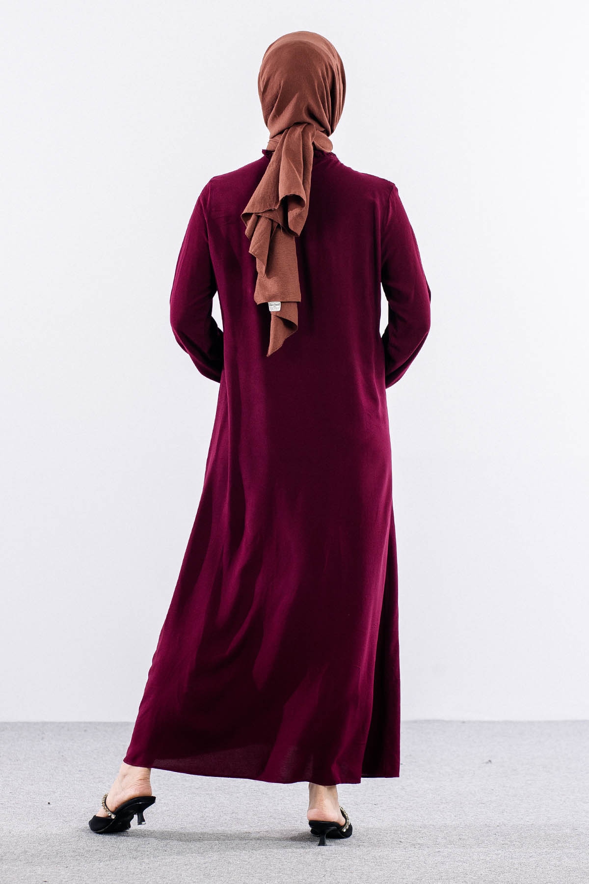 562 Elbise 1-2-3 Fıle Garnı & Nervur Detay Vıscon - Bordo - 4