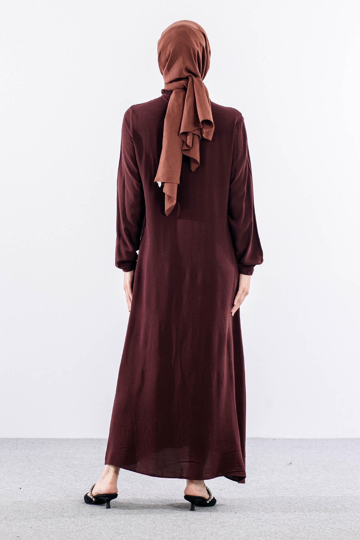 562 Elbise 1-2-3 Fıle Garnı & Nervur Detay Vıscon - Kahve - 6