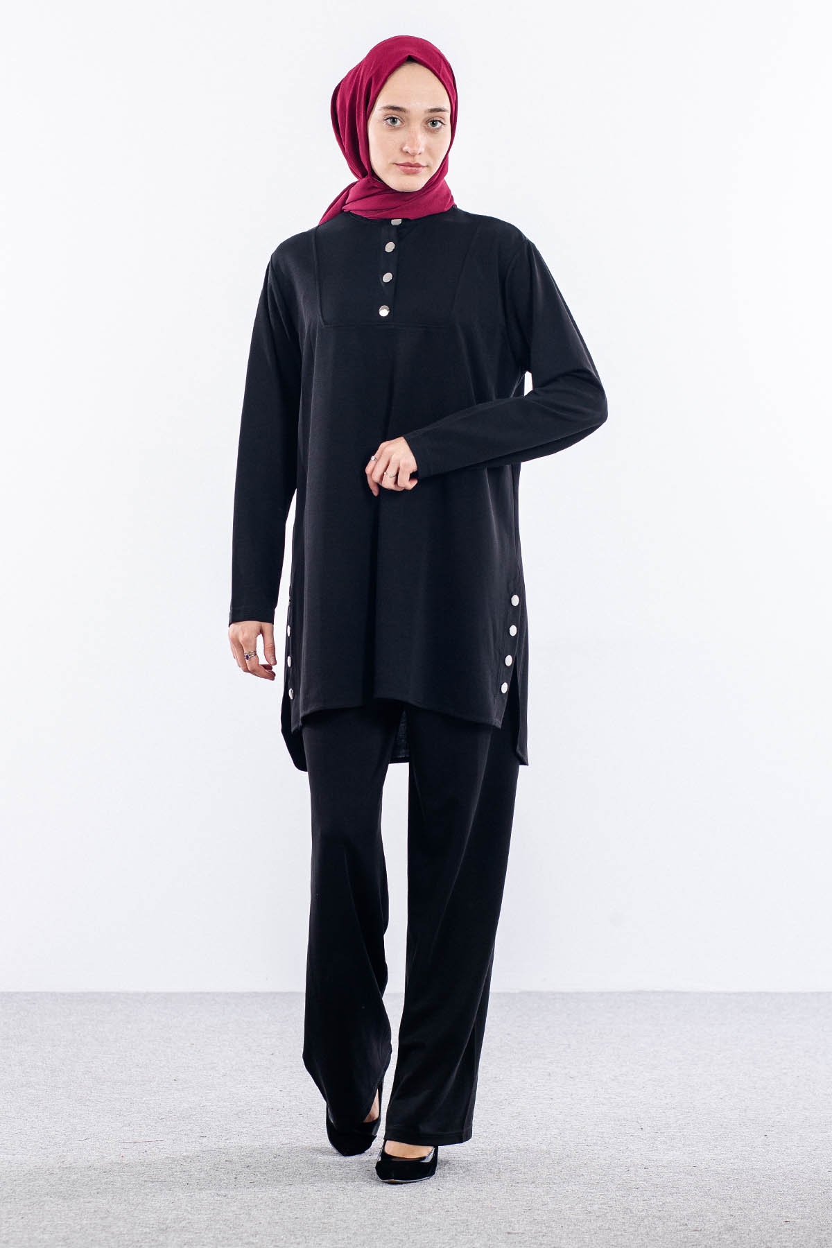 564 Takim 40-46 Dugme Detayli - Siyah - 1