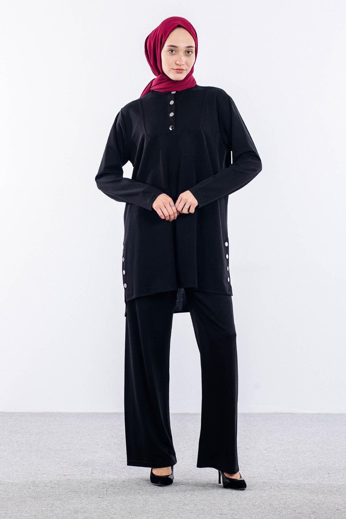 564 Takim 40-46 Dugme Detayli - Siyah - 2